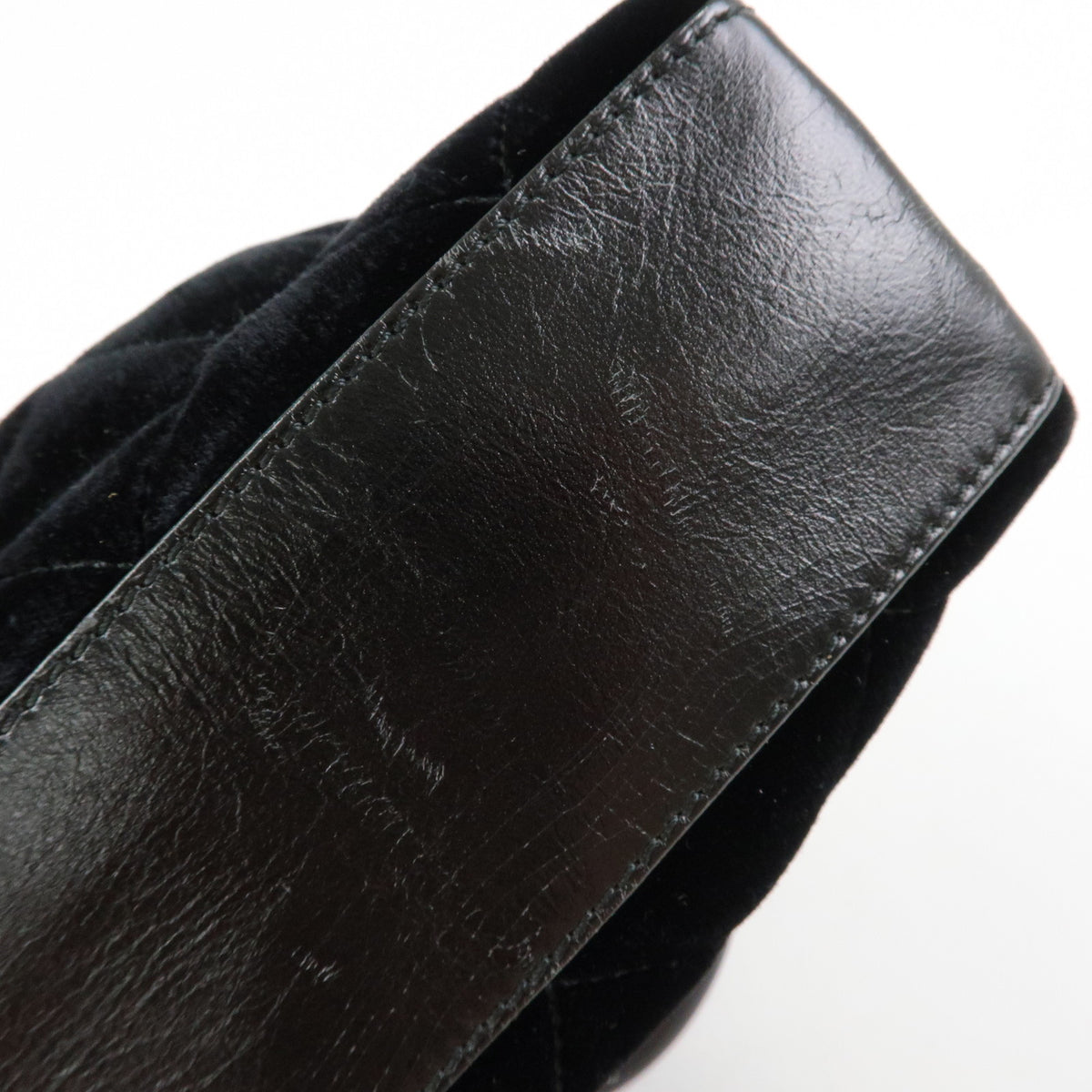 CHANEL Matelasse Velour Leather Ring Handle Hand Bag Black