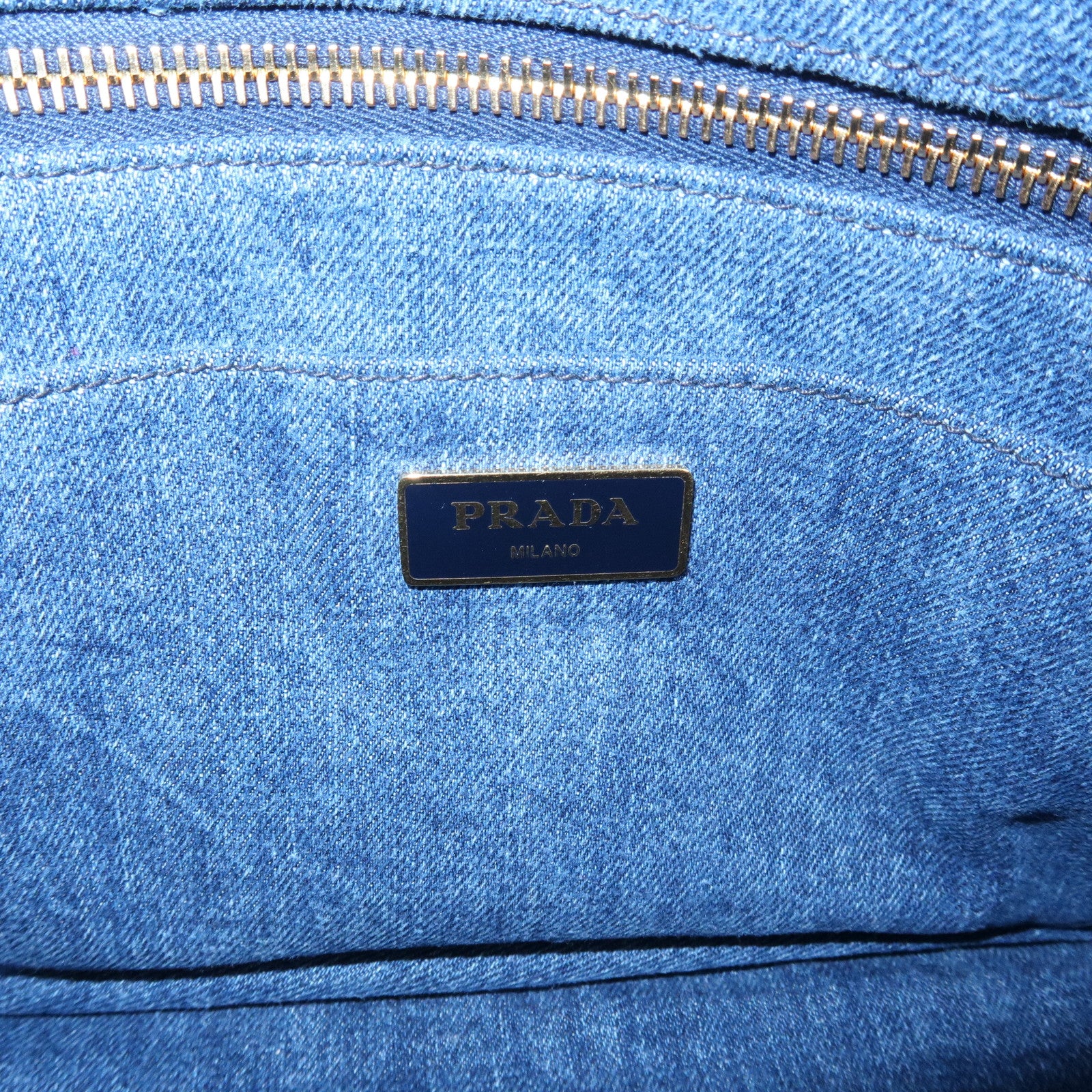 PRADA Triangle Logo Canapa Mini Denim 2Way Bag Hand Bag Blue 1BG439