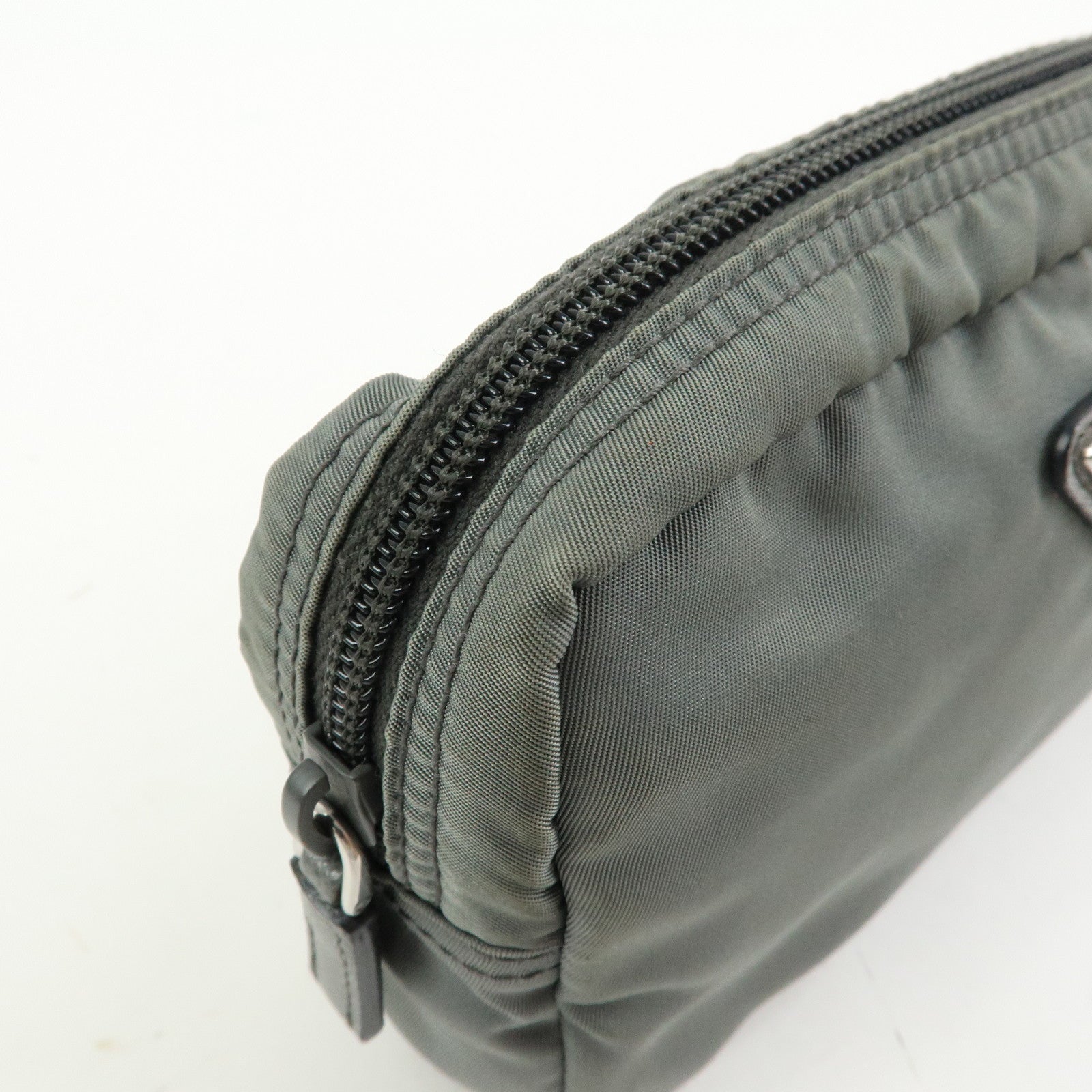 PRADA Triangle Logo Nylon Pouch Cosmetic Case Makeup Case Gray