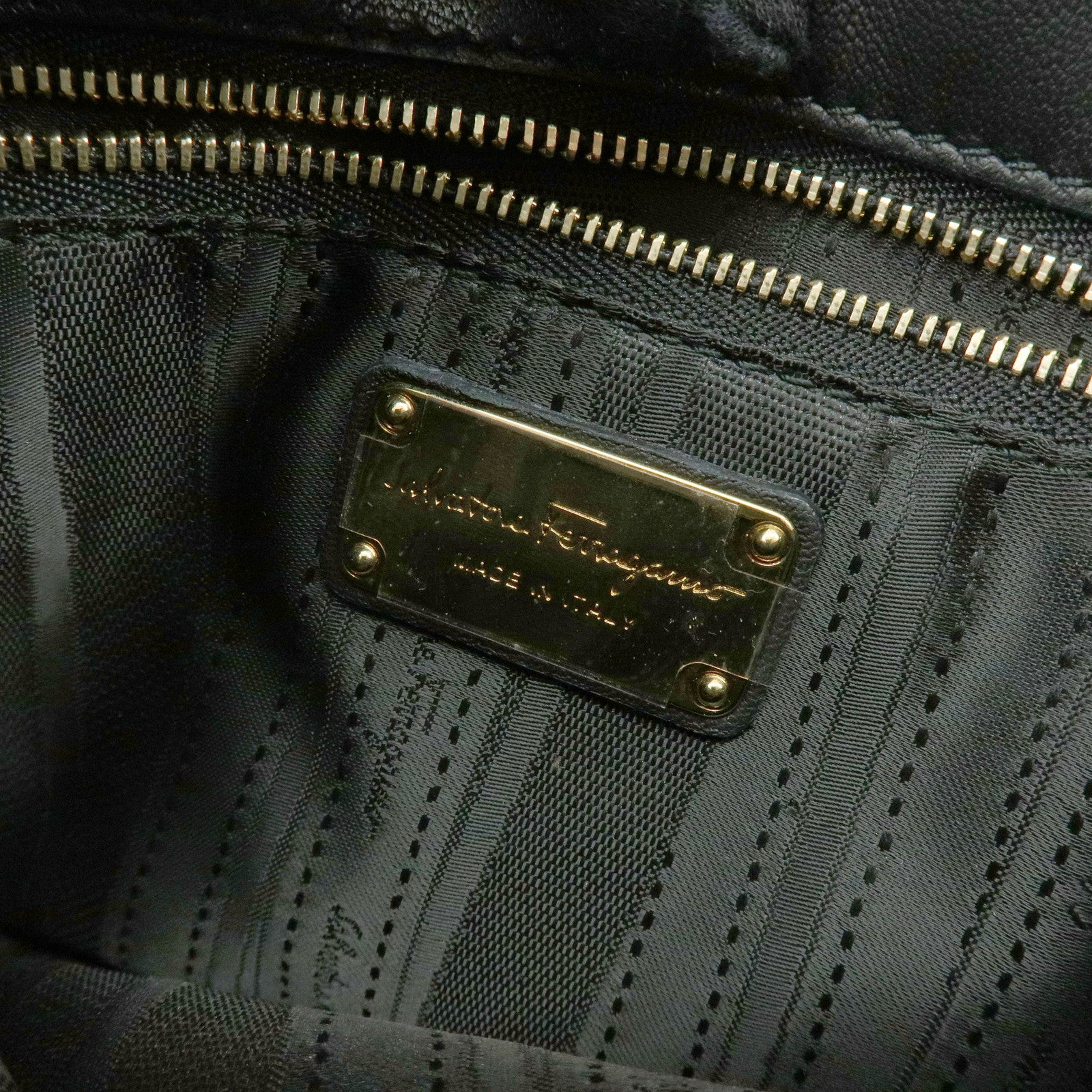 Ferragamo Vara Ribbon Leather 2Way Bag Hand Bag Shoulder Bag Black