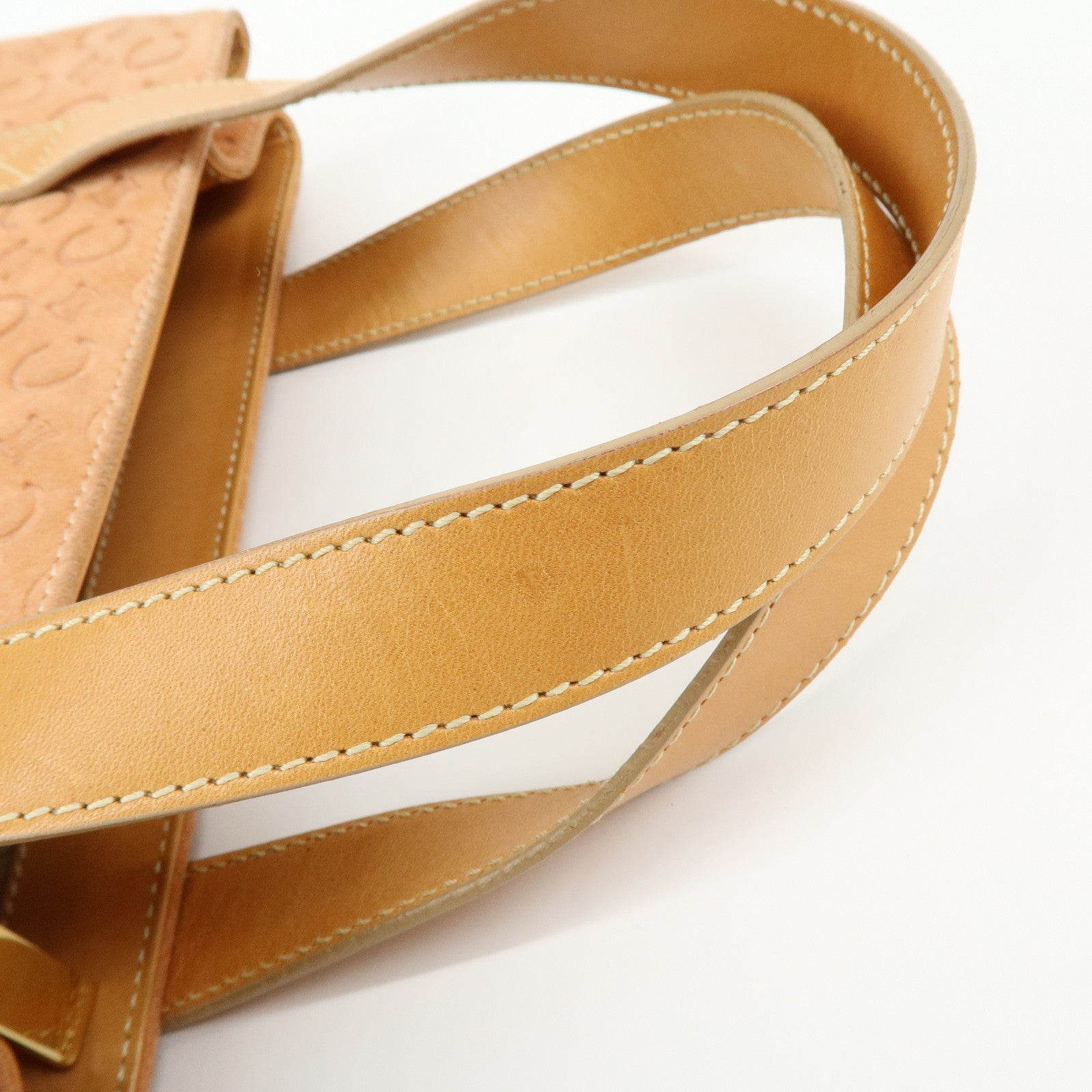 CELINE C Macadam Suede Leather Hand Bag Tote Bag Orange Beige
