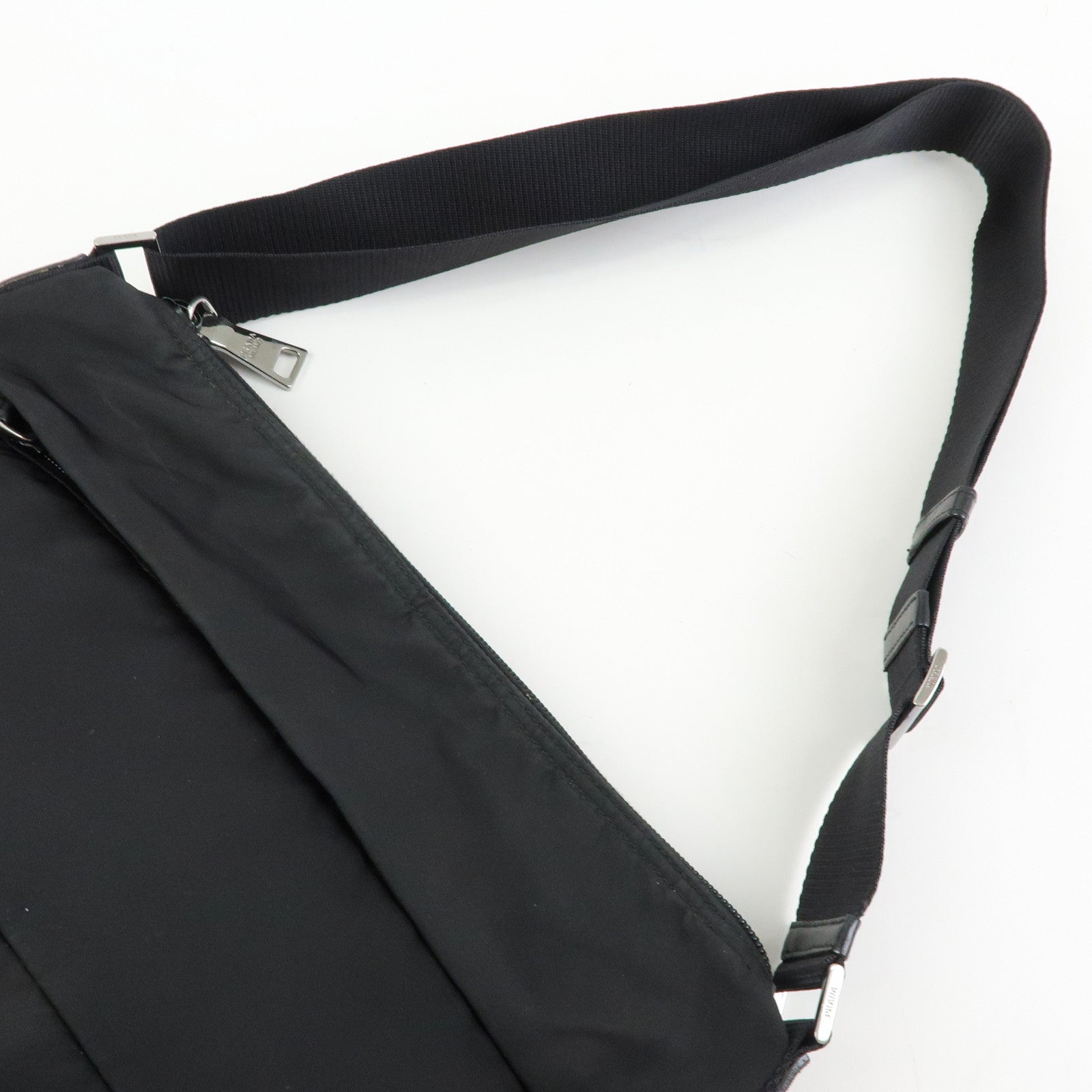 PRADA Triangle Logo Nylon Leather Shoulder Bag Crossbody Bag Black