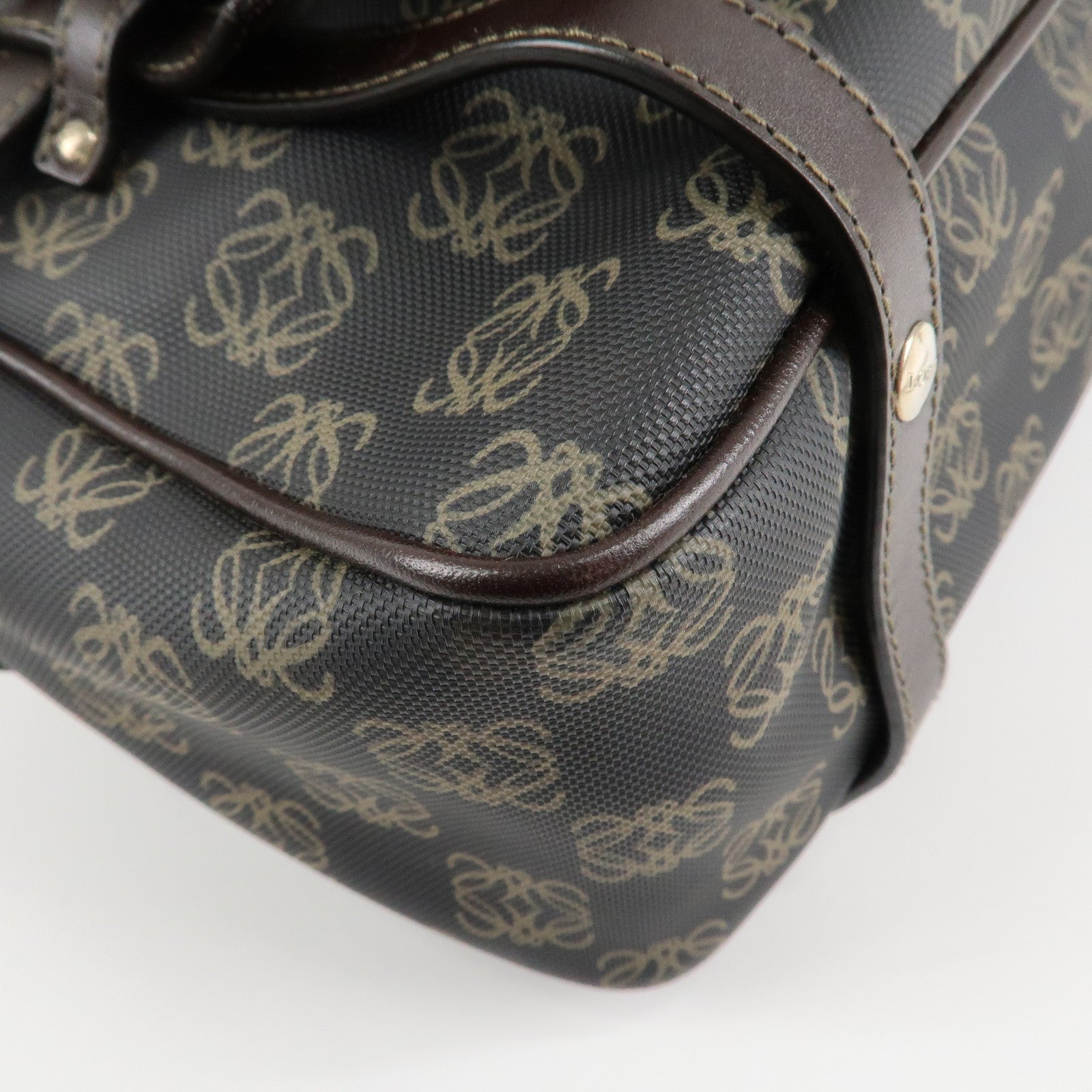 LOEWE Repeat Anagram PVC Leather 2Way Boston Bag Hand Bag Brown Used