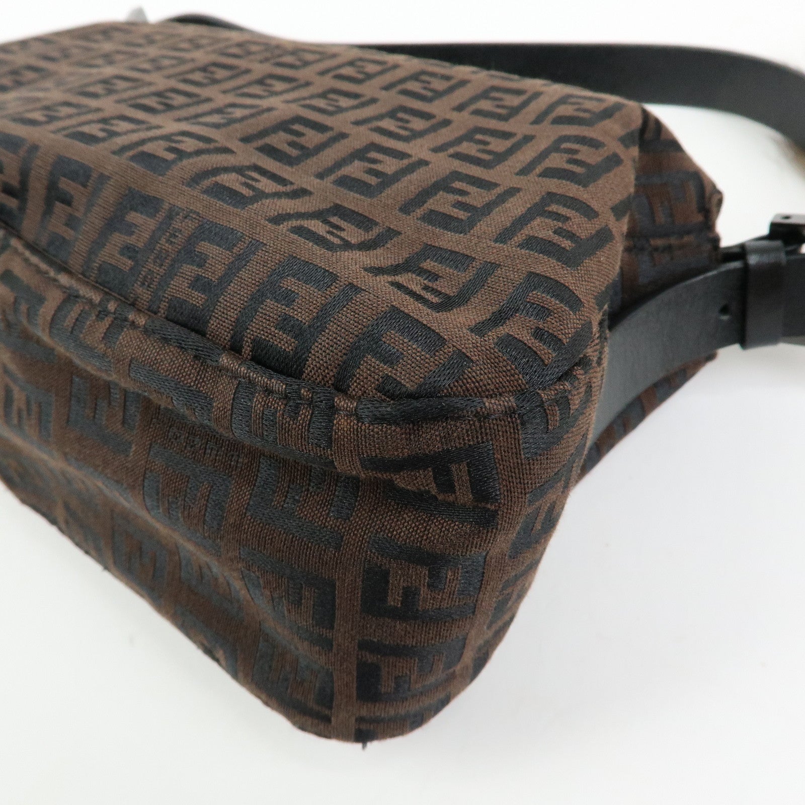 FENDI Zucchino Canvas Leather Shoulder Bag Hand Bag Brown Black 8BN003
