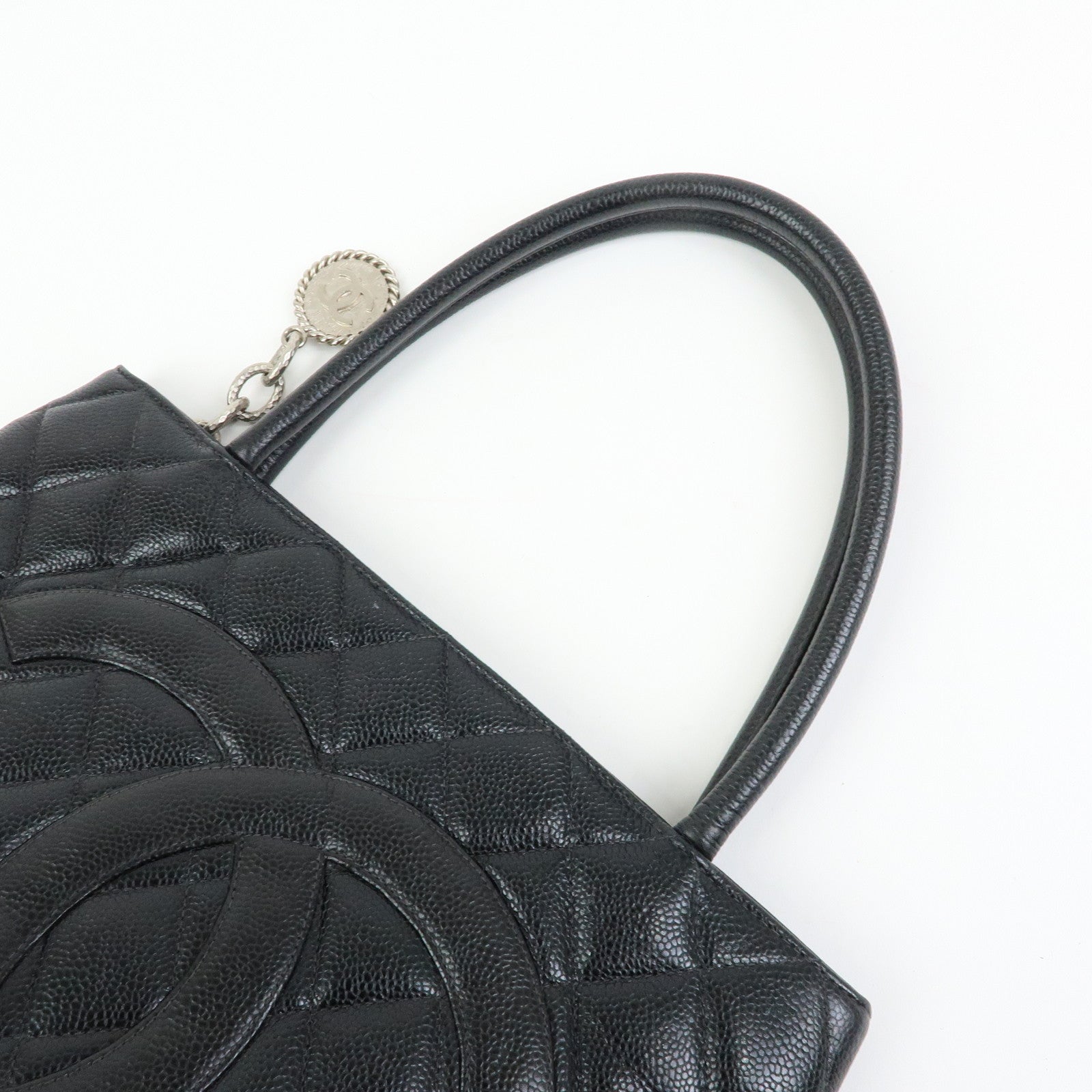 CHANEL Matelasse COCO Mark Caviarskin Medallion Tote Bag Black A01804