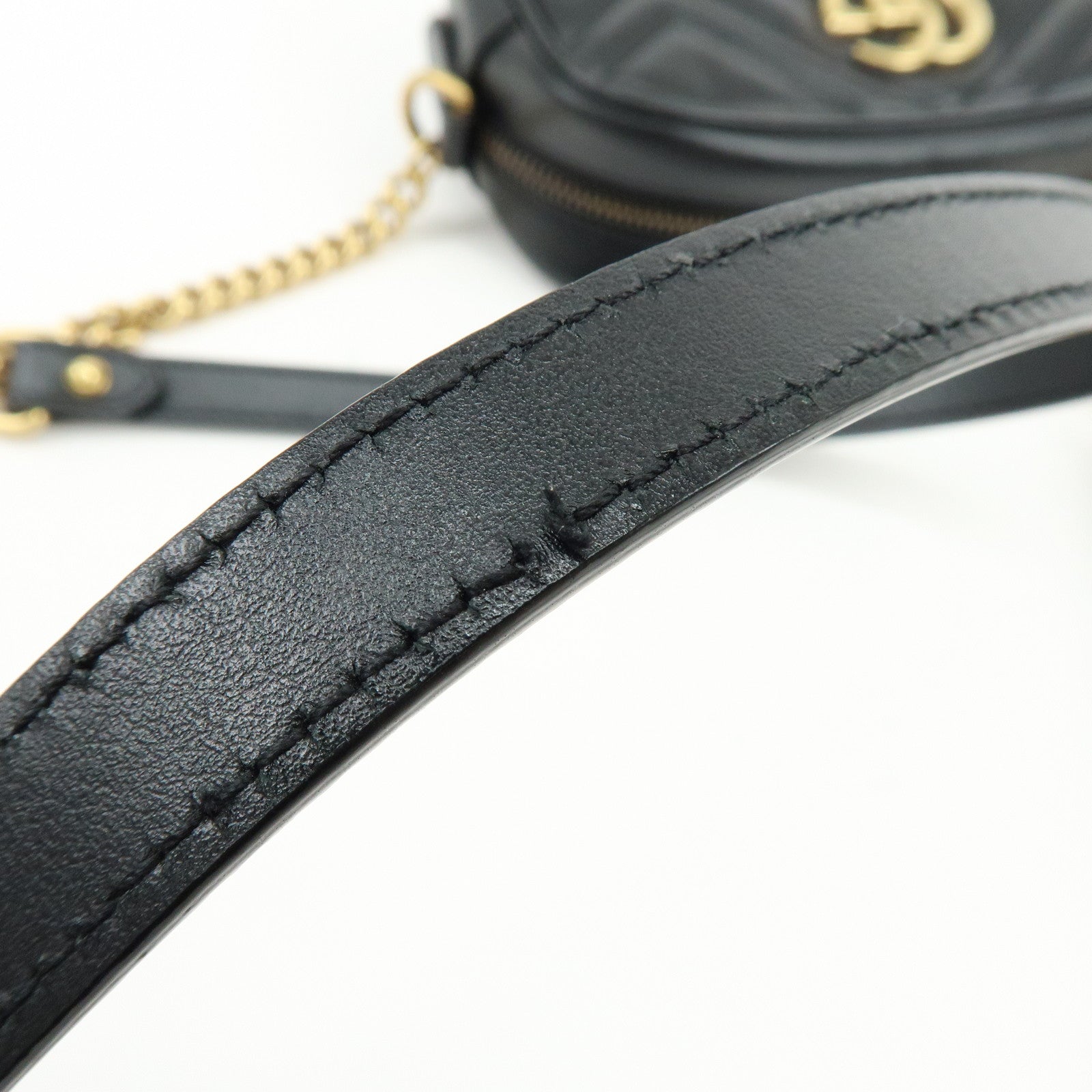 GUCCI GG Marmont Double G Leather Chain Shoulder Bag Black 448065