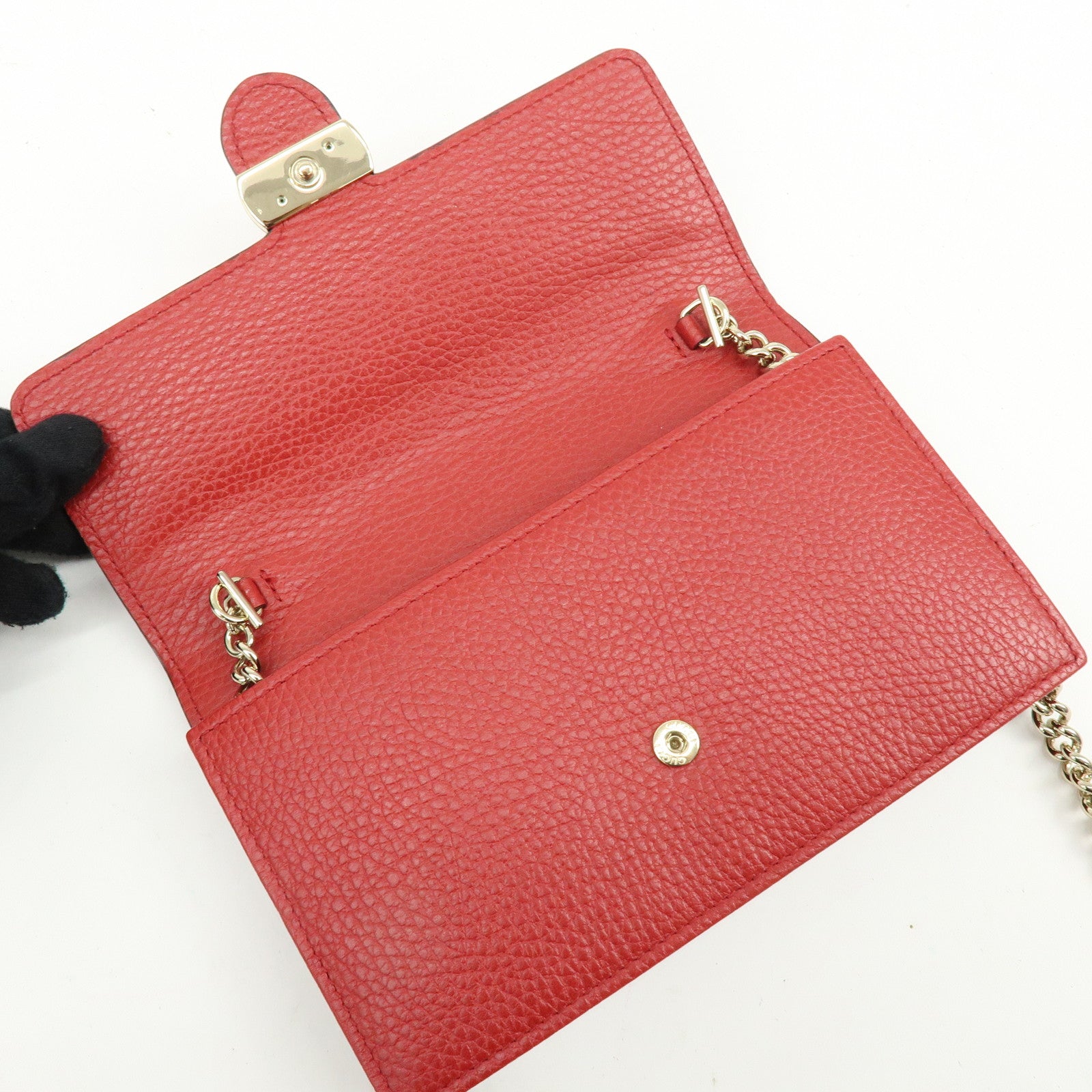 GUCCI Interlocking G Leather Chain Wallet Shoulder Bag Red 510314