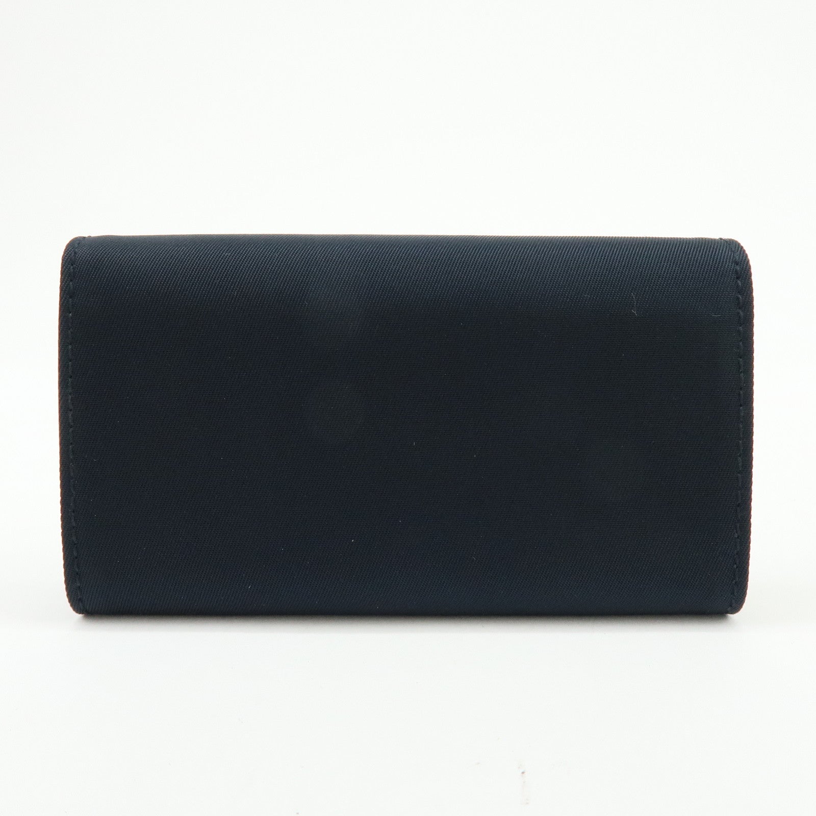 PRADA Triangle Logo Nylon Saffiano Leather Key Case Black 1M0222