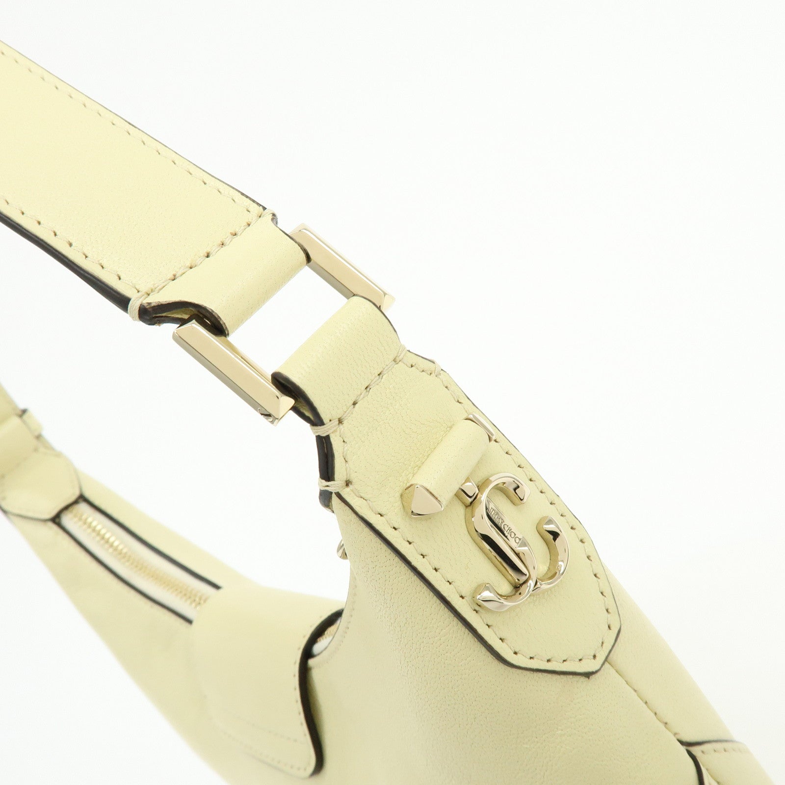 JIMMY CHOO Flap Leather Hand Bag Shoulder Bag Yellow Beige