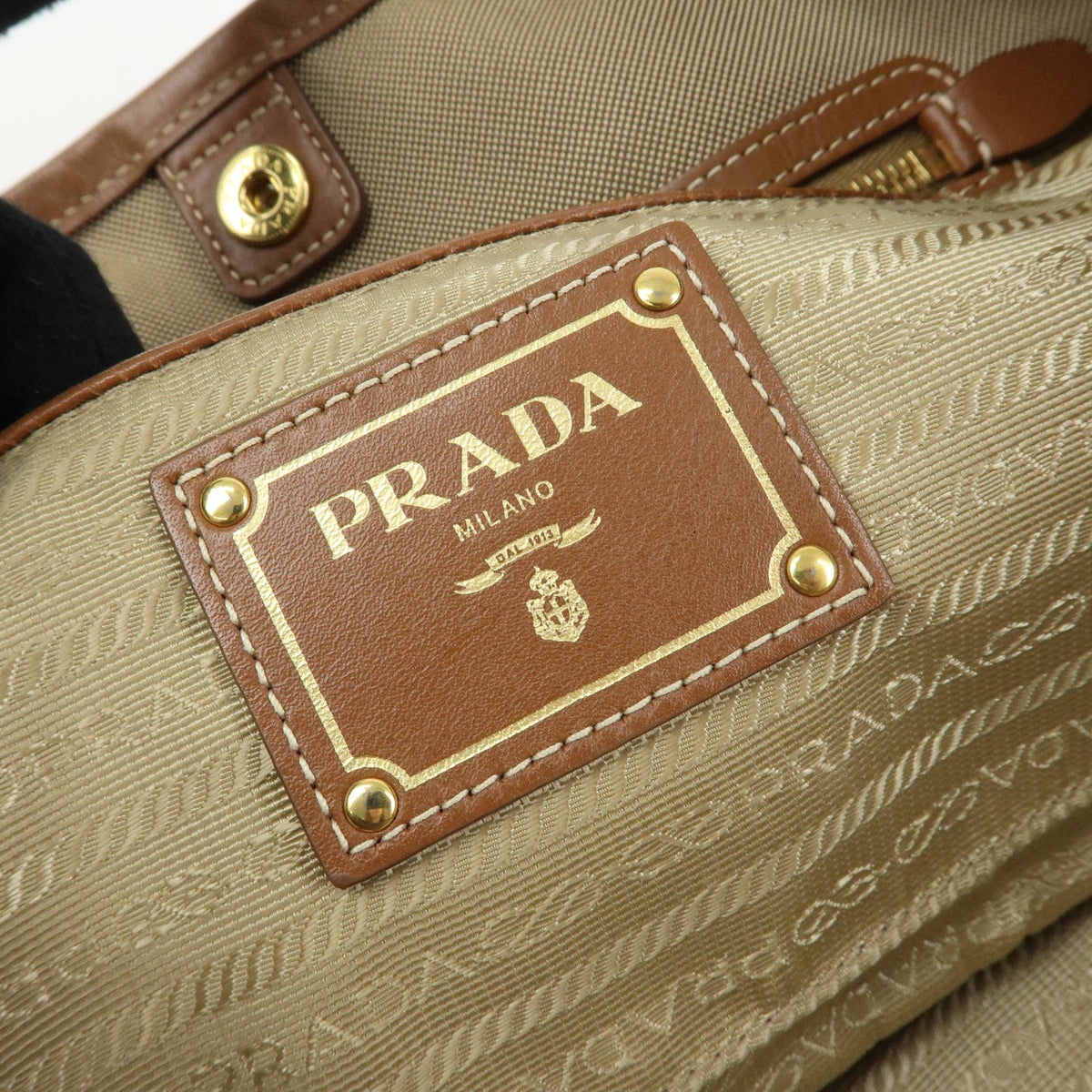 PRADA Triangle Logo Jacquard Canvas Leather 2Way Bag Tote Bag BN1841