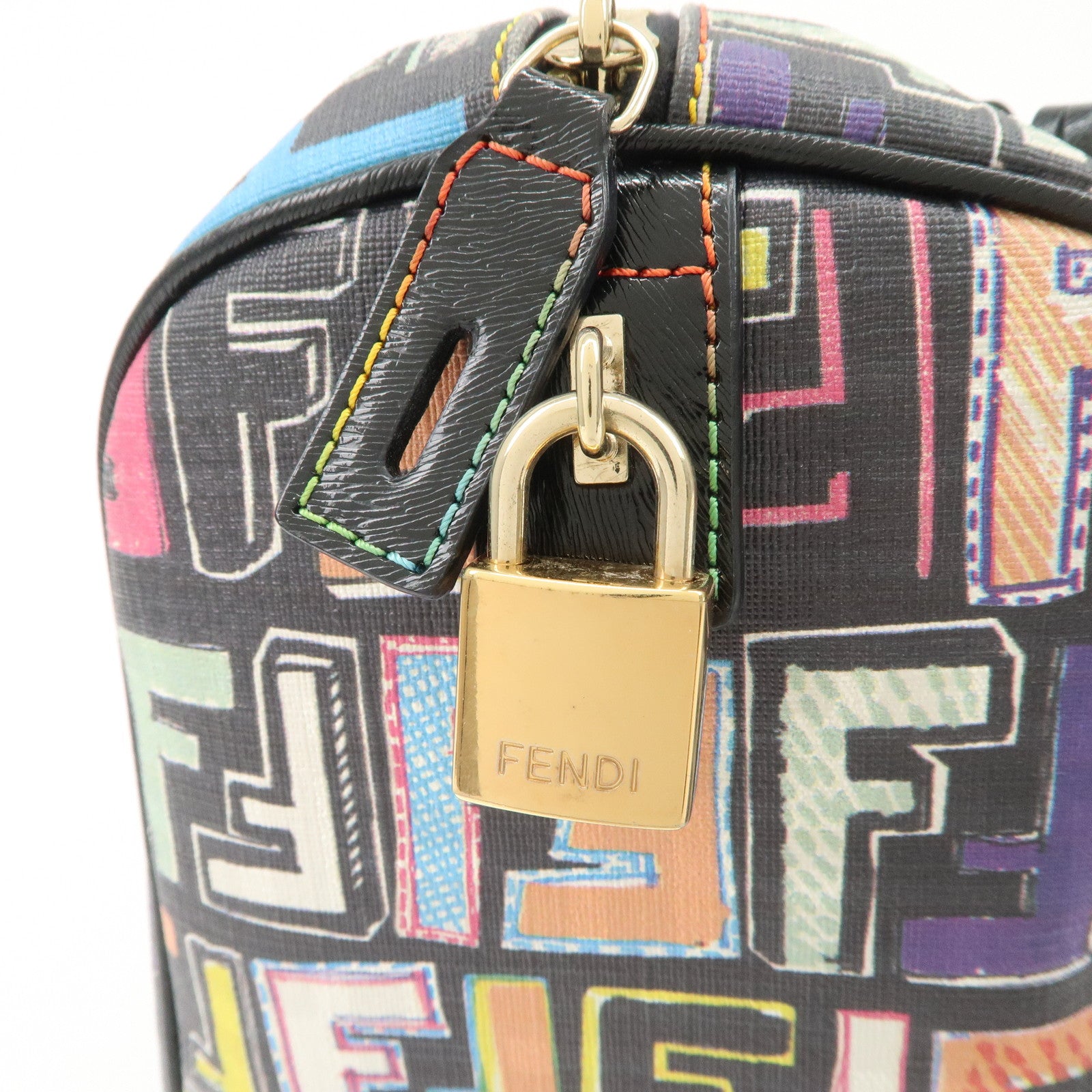 FENDI Zucca PVC Leather Mini Boston Bag Hand Bag Multi Color 8BL068 Used
