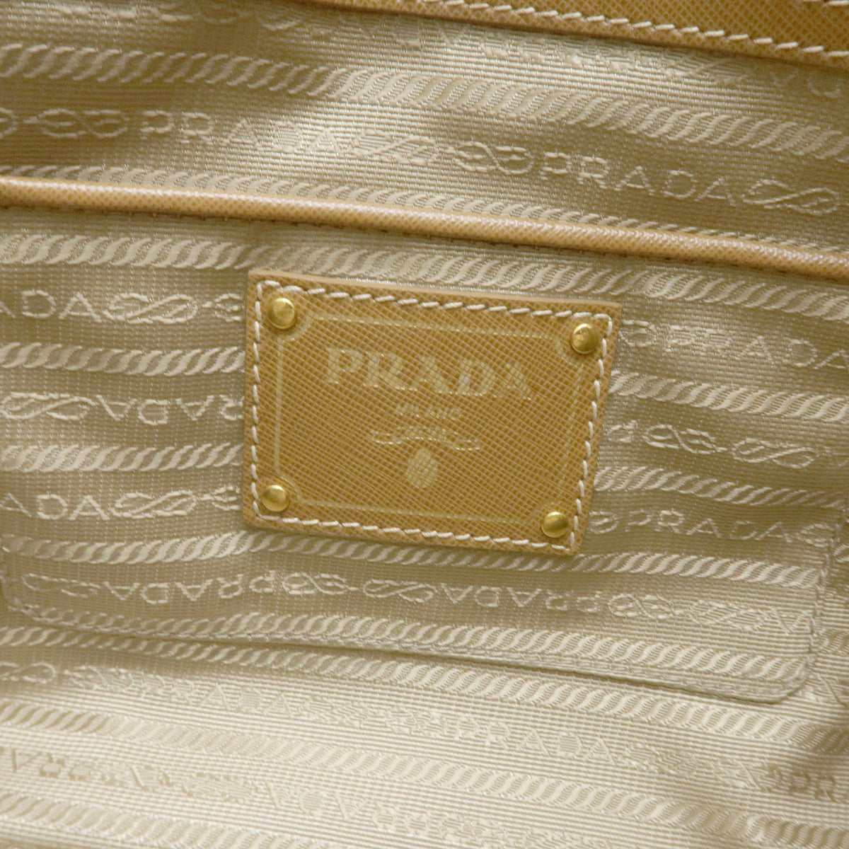 PRADA Triangle Logo Canapa City Canvas Saffiano Leather 2Way Bag Beige