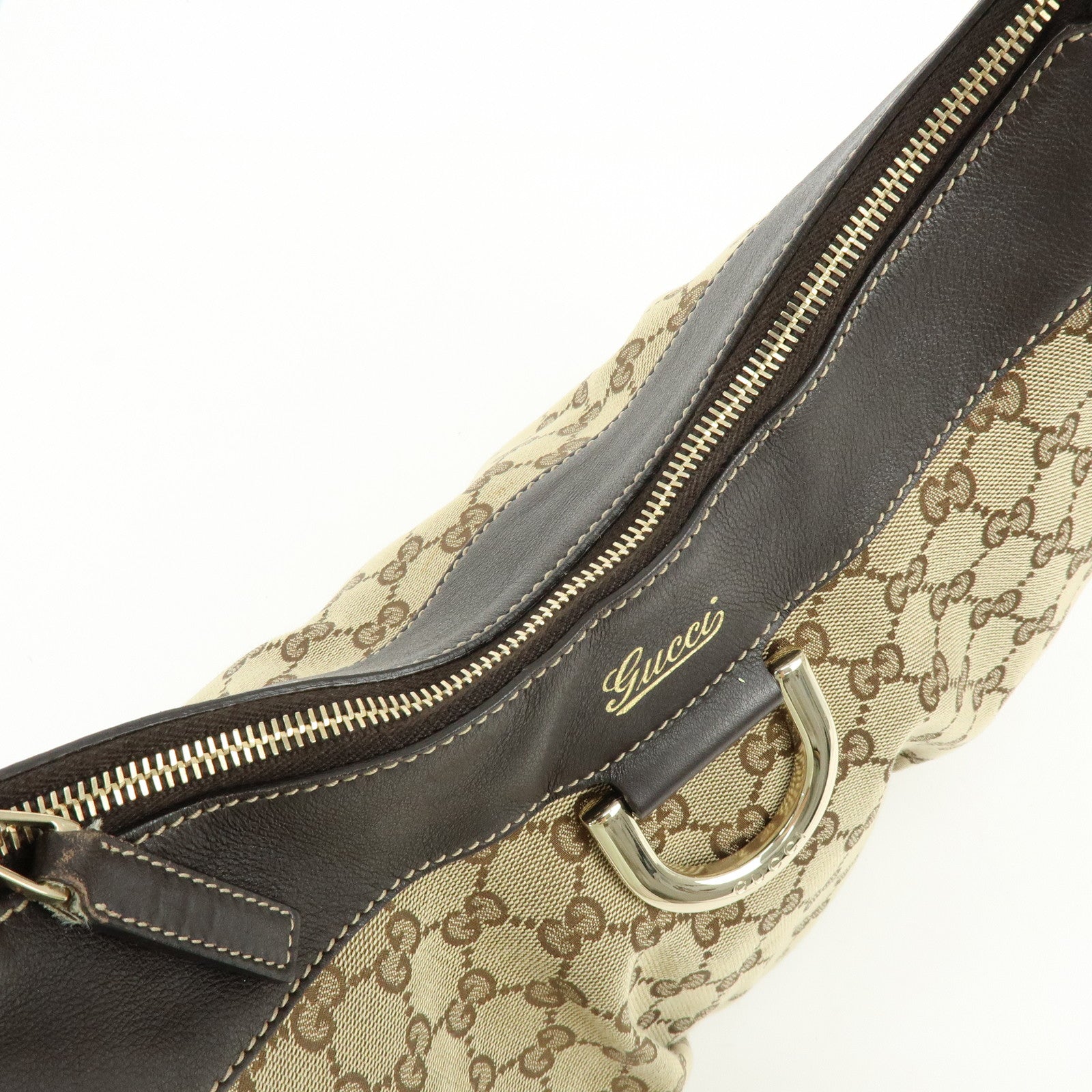 GUCCI Abbey GG Canvas Leather Shoulder Bag Brown Beige 189833