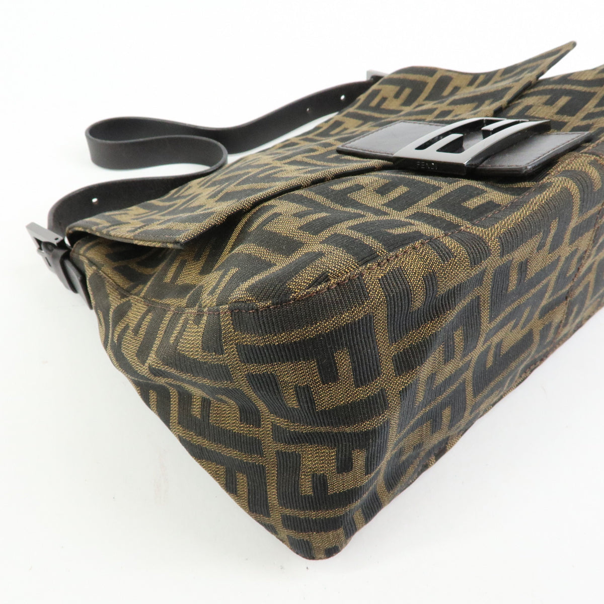 FENDI Mamma Baguette Zucca Canvas Leather Shoulder Bag Brown 8BR001