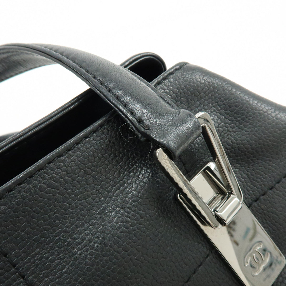 CHANEL Chocolate Bar COCO Mark Caviarskin Hand Bag Mini Boston Bag
