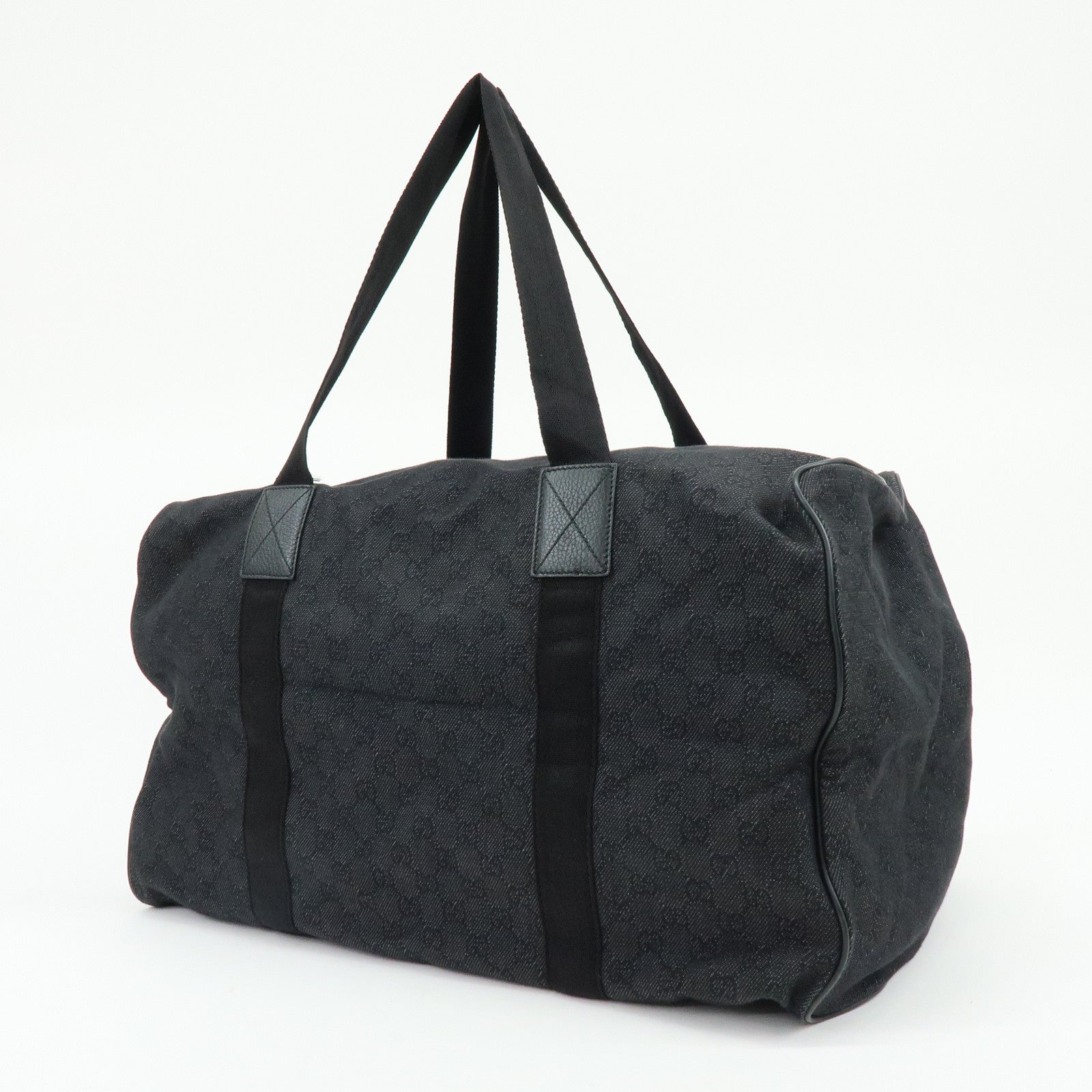 GUCCI GG Denim Leather Boston Bag Shoulder Bag Hand Bag Black 105671