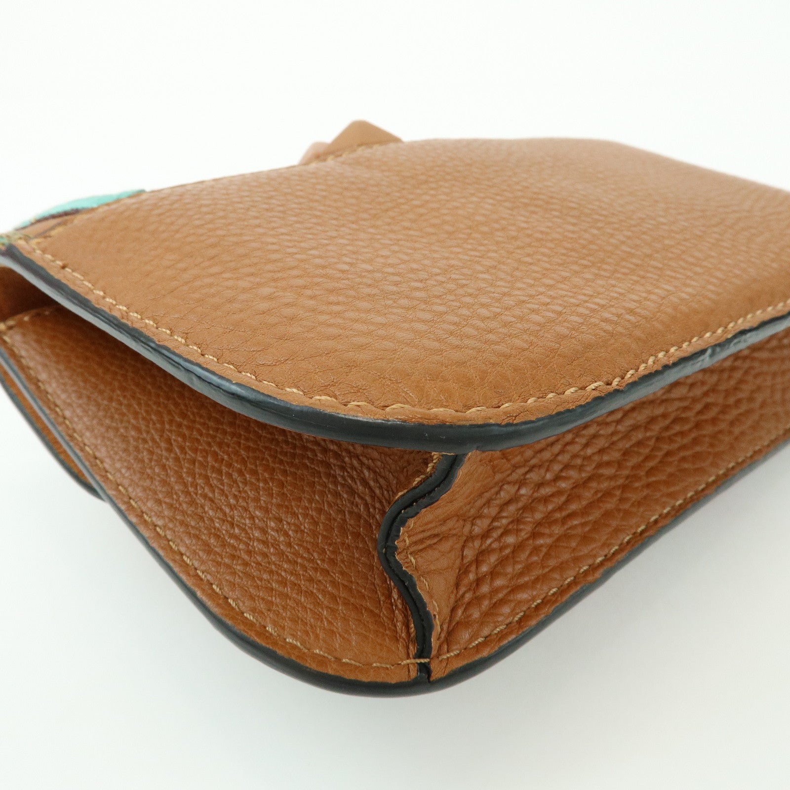 VALENTINO Glam Lock Embroidery Leather Chain Shoulder Bag Brown