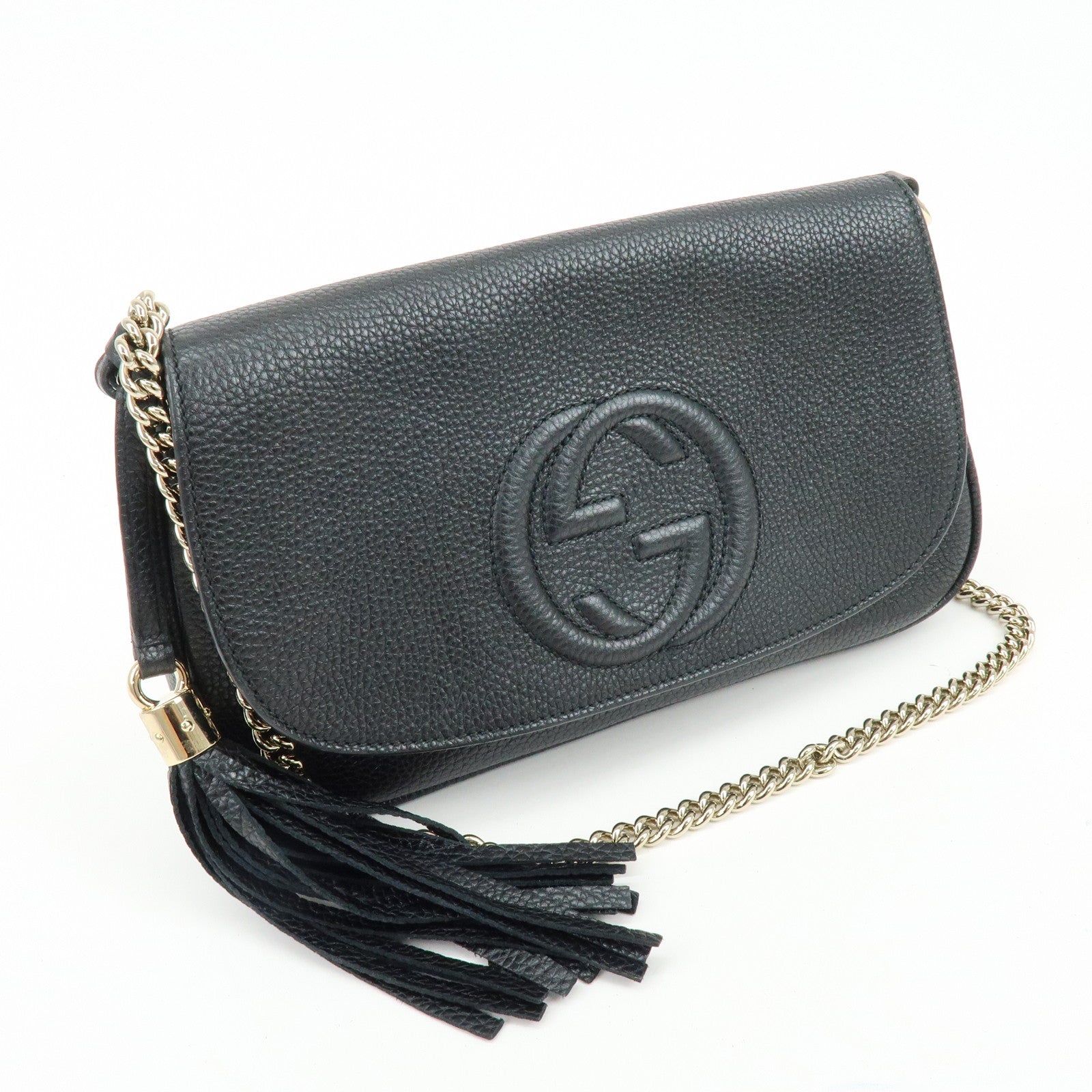 GUCCI SOHO Interlocking G Leather Chain Shoulder Bag Black 536224