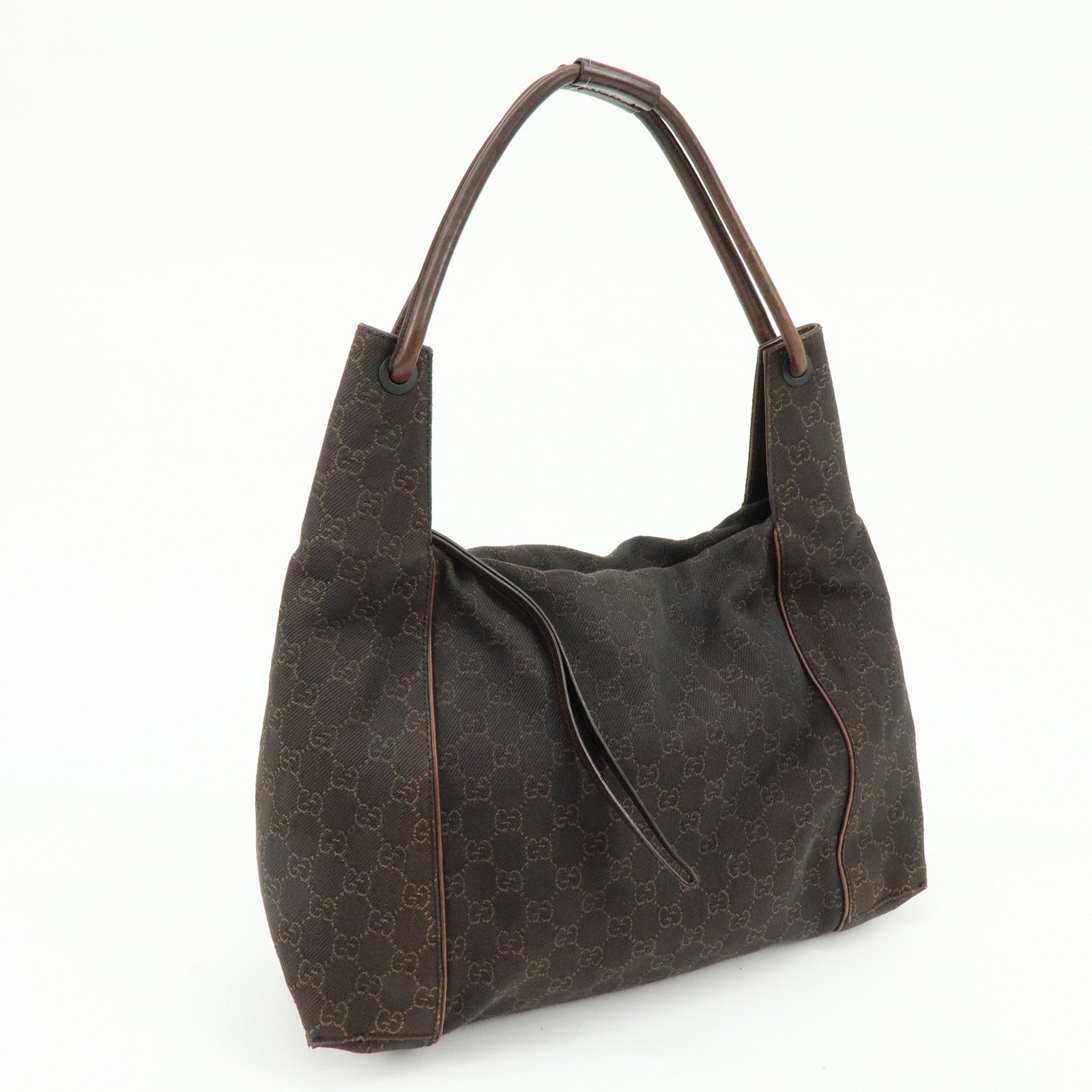 GUCCI GG Canvas Leather Shoulder Bag Hand Bag Dark Brown 101292