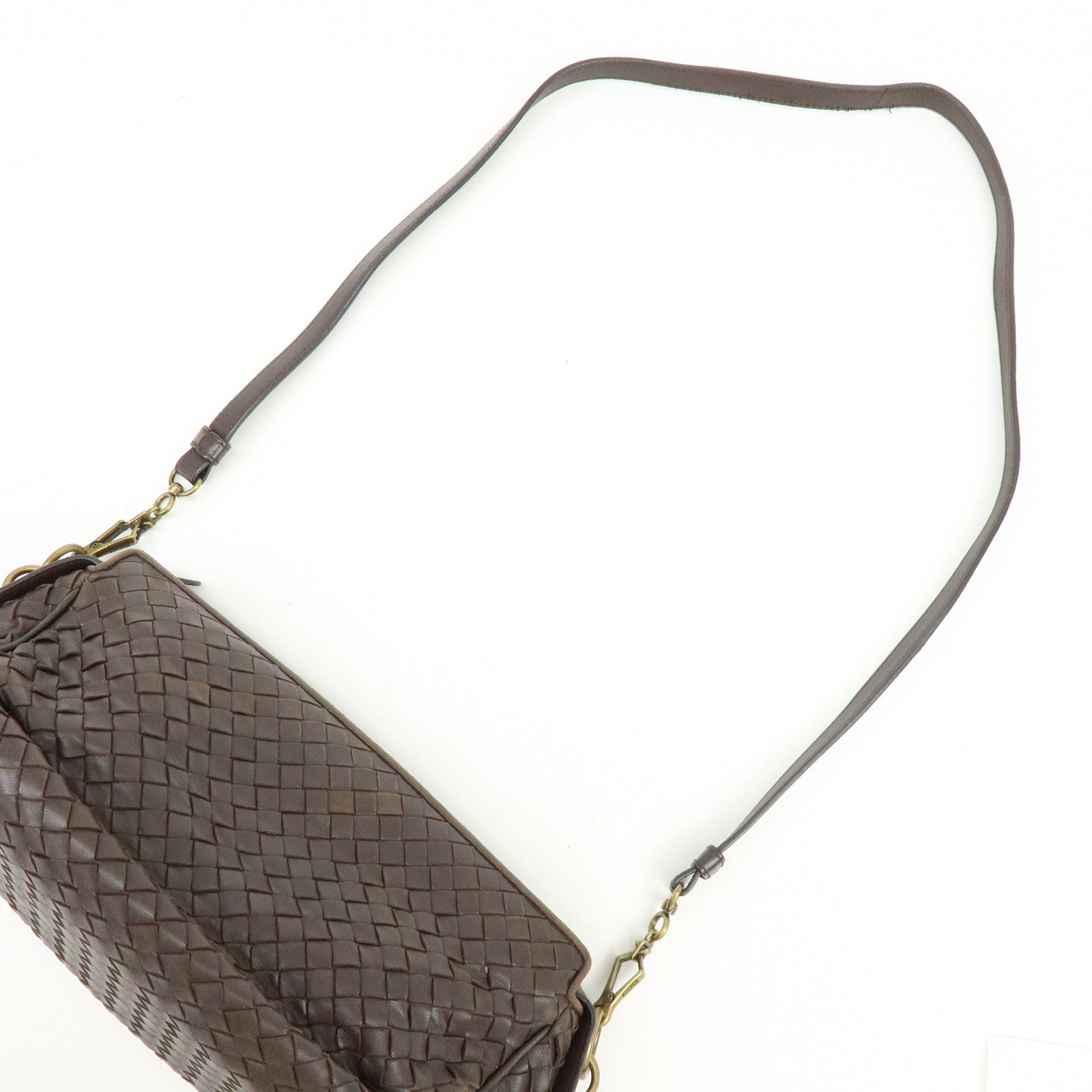 BOTTEGA VENETA Intrecciato Leather Shoulder Bag Crossbody Bag Brown