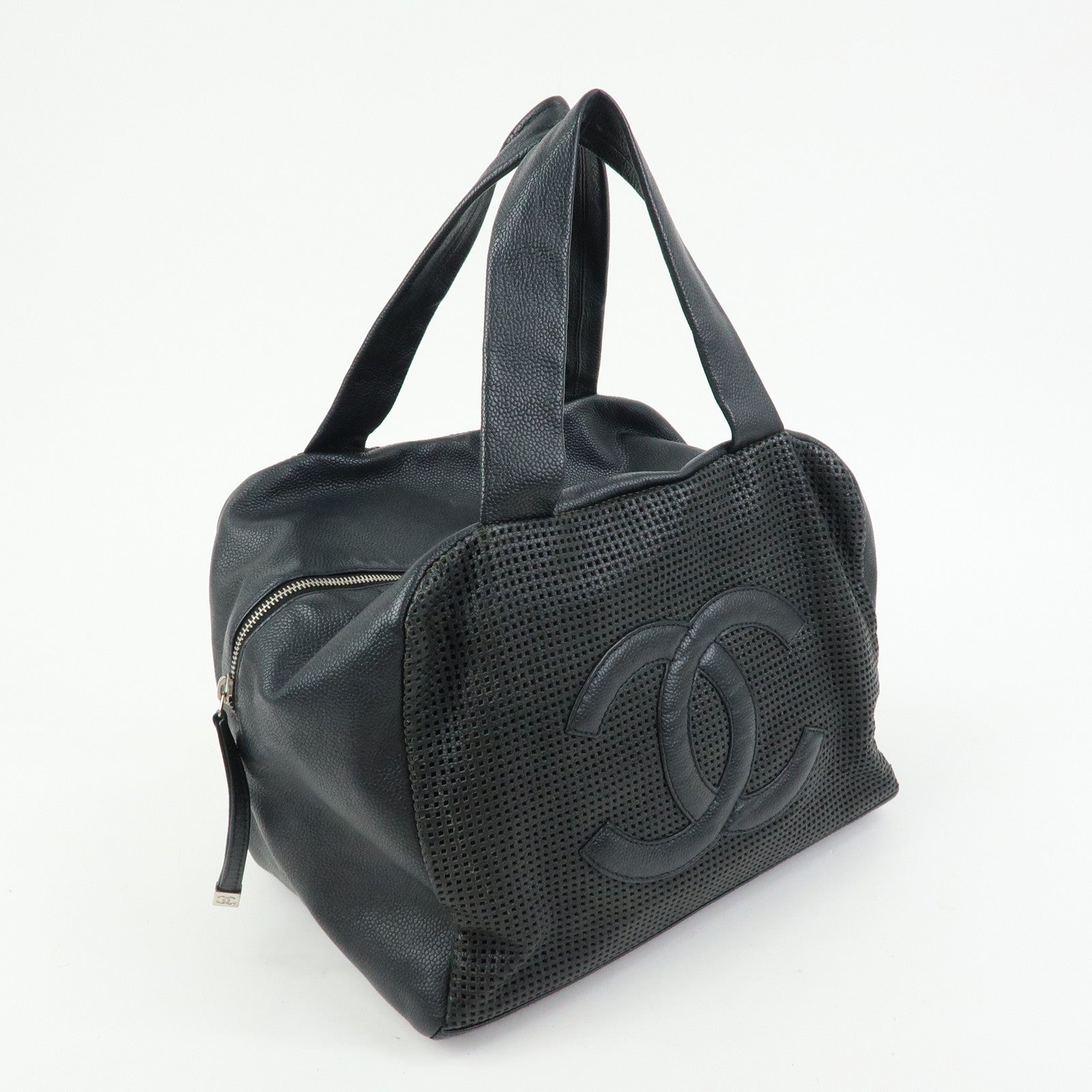 CHANEL COCO Mark Calf Leather Hand Bag Tote Bag Black