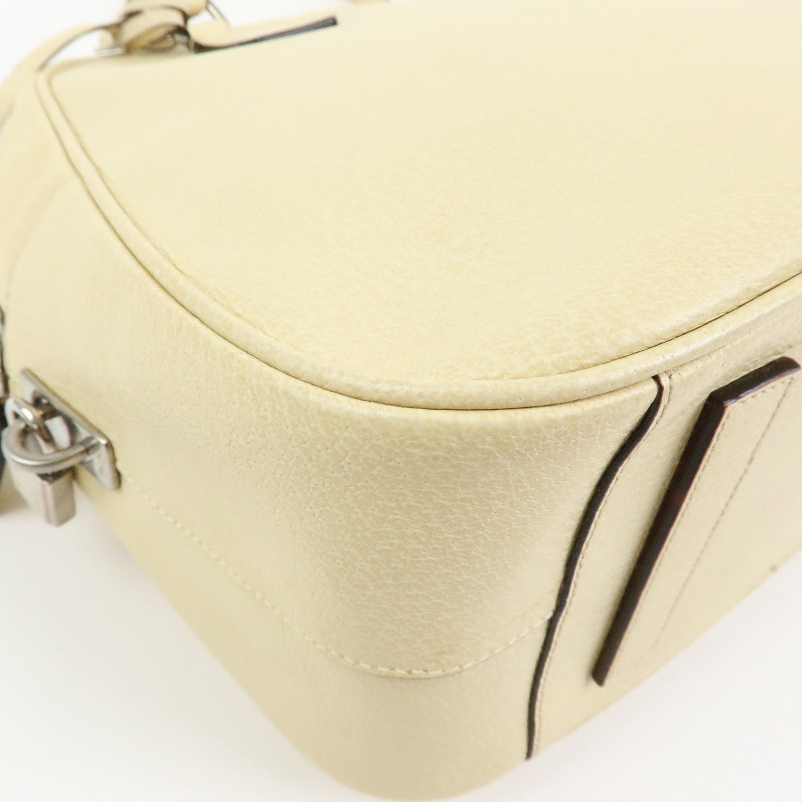 Prada Triangle Logo Leather Hand Bag Dome Bag Beige B11209