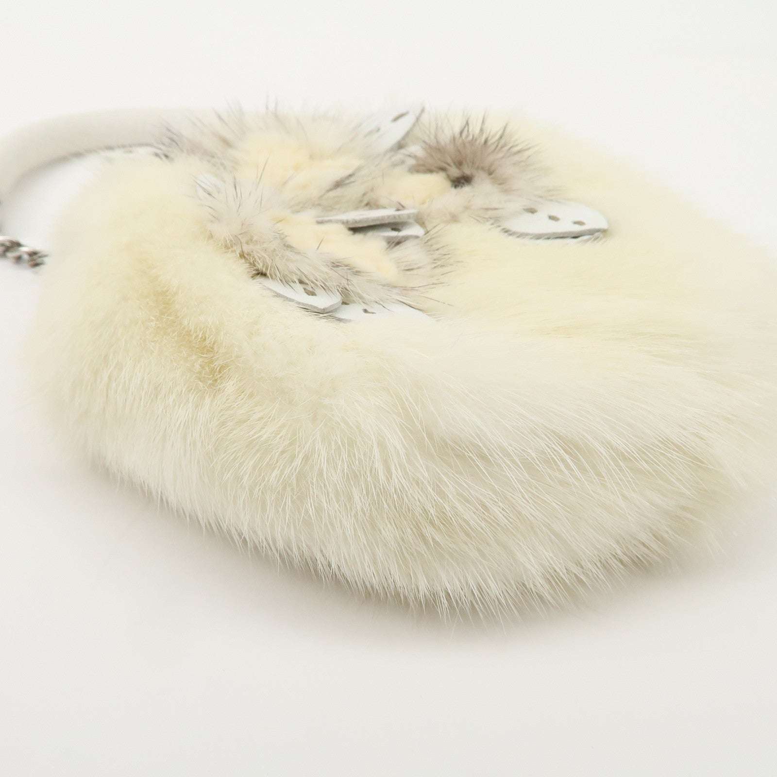 FENDI Seleria Leather Fur Flower Motif Kiss Lock Pouch Hand Bag 8BK048 Used