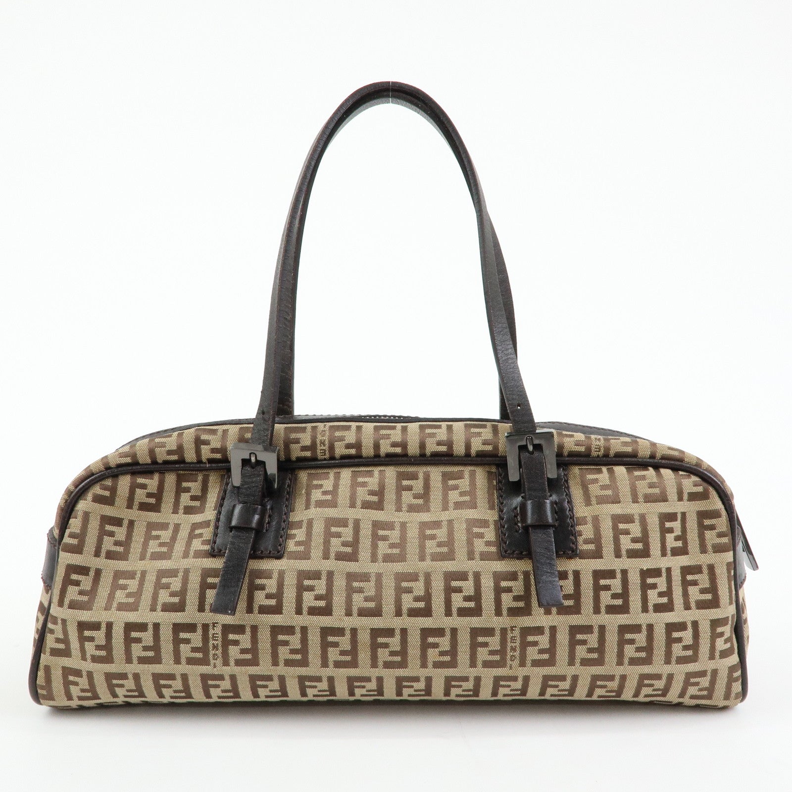 FENDI Zucchino Canvas Leather Mini Boston Hand Bag Beige Brown 8BL007