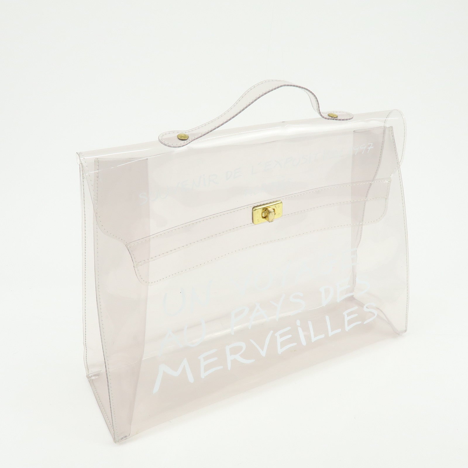 HERMES Kelly Vinyl Hand Bag Clear Transparent Gold