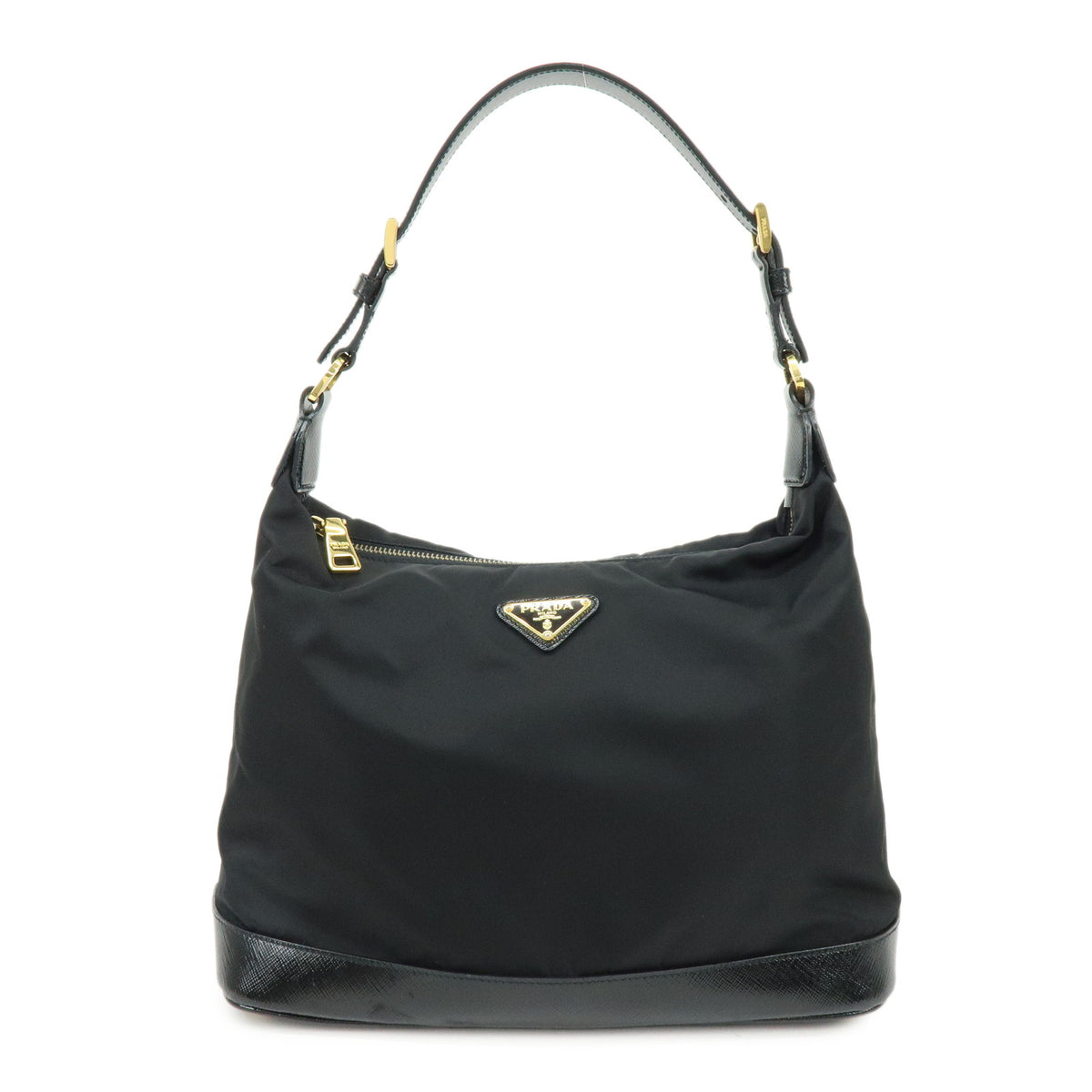 PRADA Triangle Logo Nylon Saffiano Leather Shoulder Bag Black BR4983