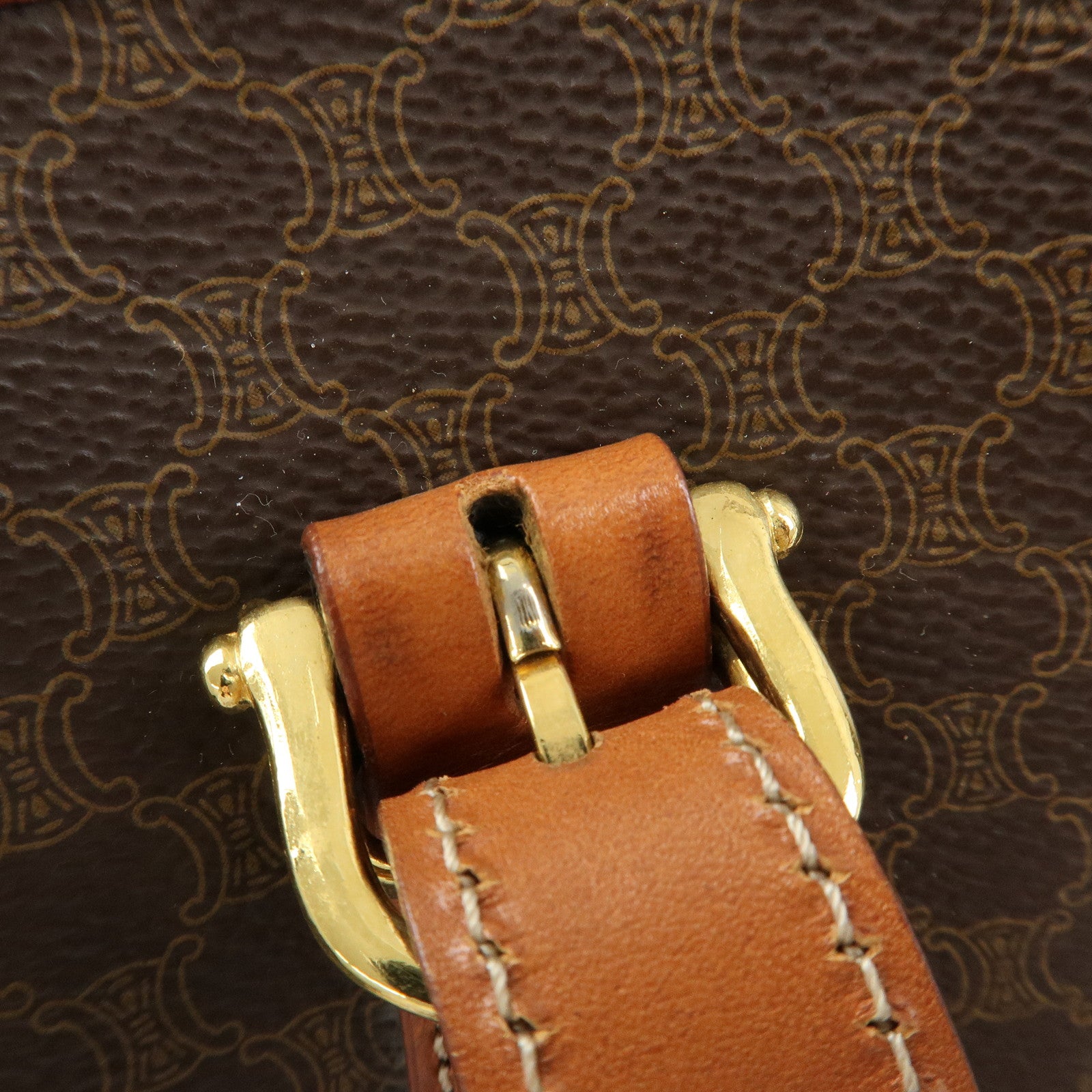 CELINE Macadam PVC Leather Tote Bag Hand Bag Shoulder Bag Brown