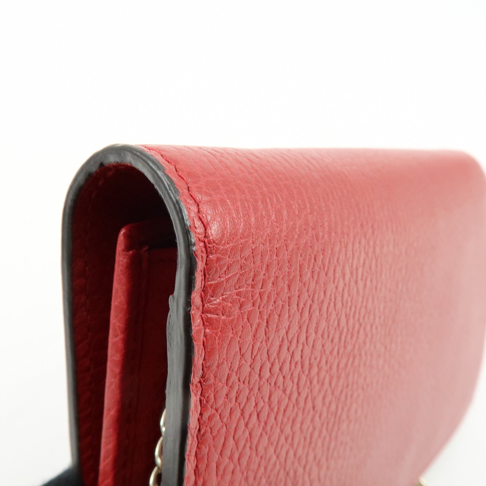 GUCCI Interlocking G Leather Chain Wallet Shoulder Bag Red 510314