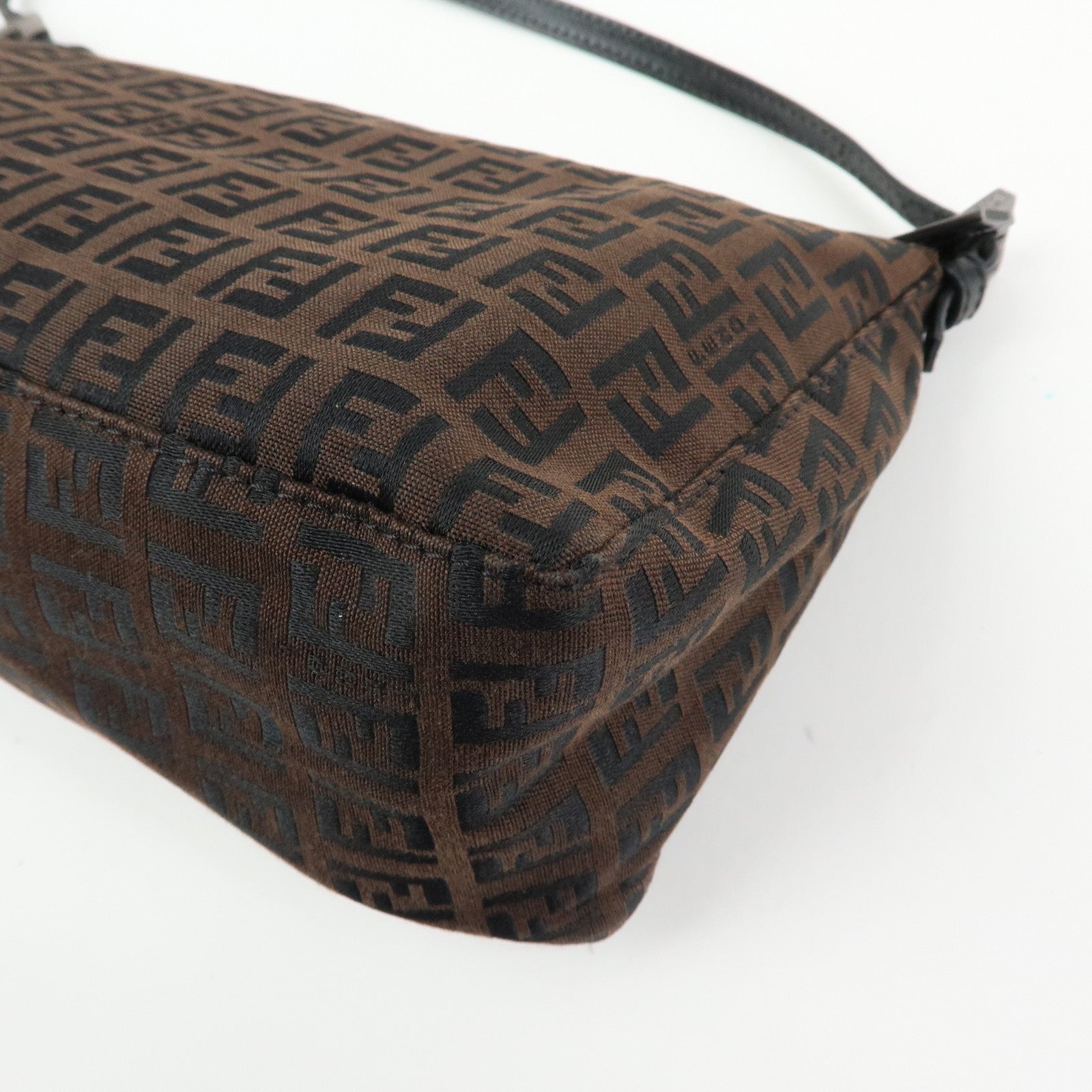 FENDI Zucchino Canvas Leather Shoulder Bag Brown Black 8BR267