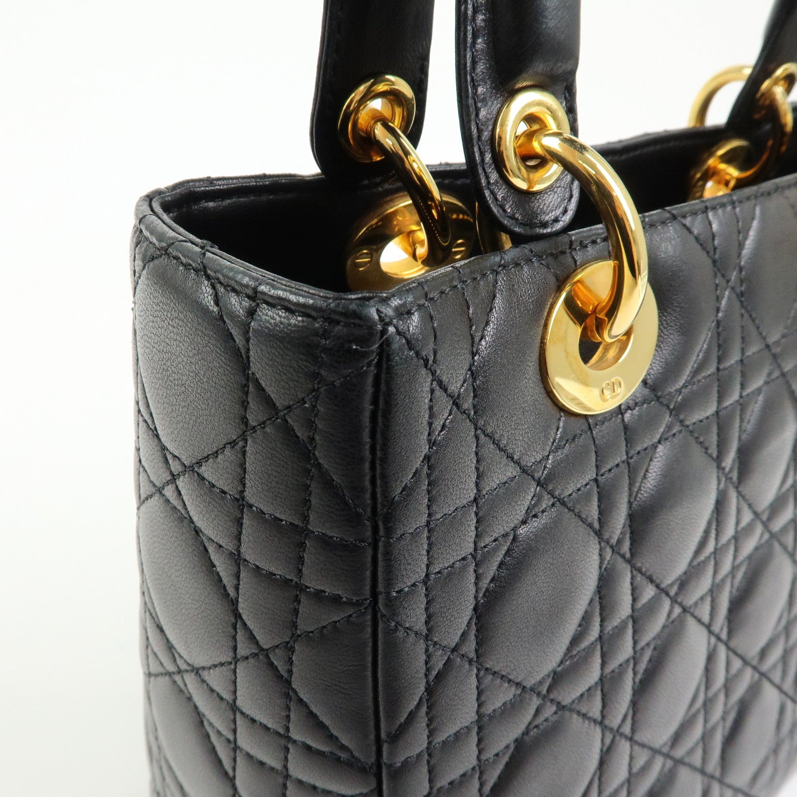 Christian Dior Cannage Lady Dior Leather Hand Bag Black