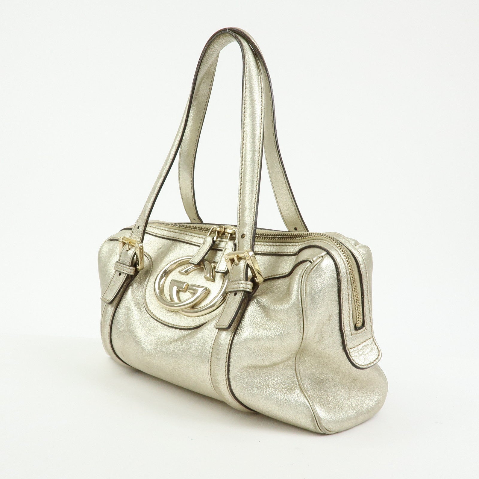 GUCCI Interlocking G Leather Mini Boston Bag Champagne Gold 170009