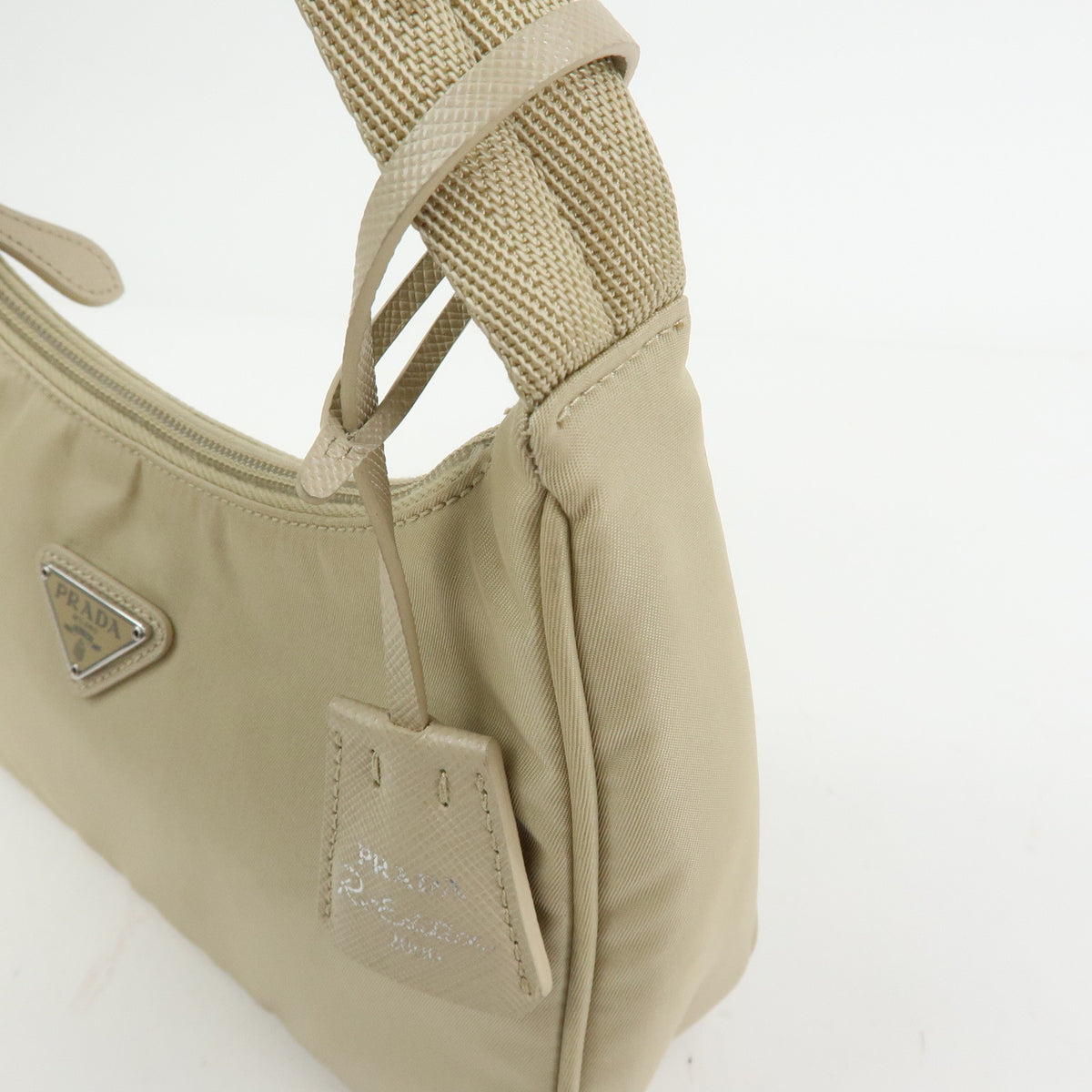 PRADA Triangle Logo Nylon Hand Bag Shoulder Bag Ivory 1NE515