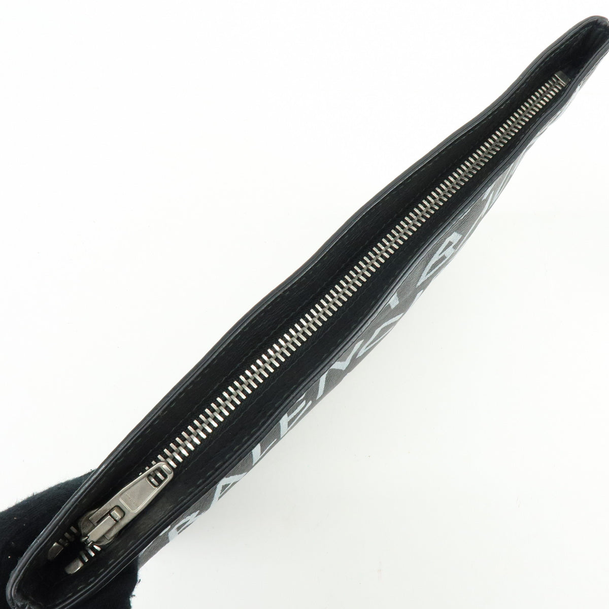 BALENCIAGA Graffiti Leather Clutch Bag Flat Pouch Black White