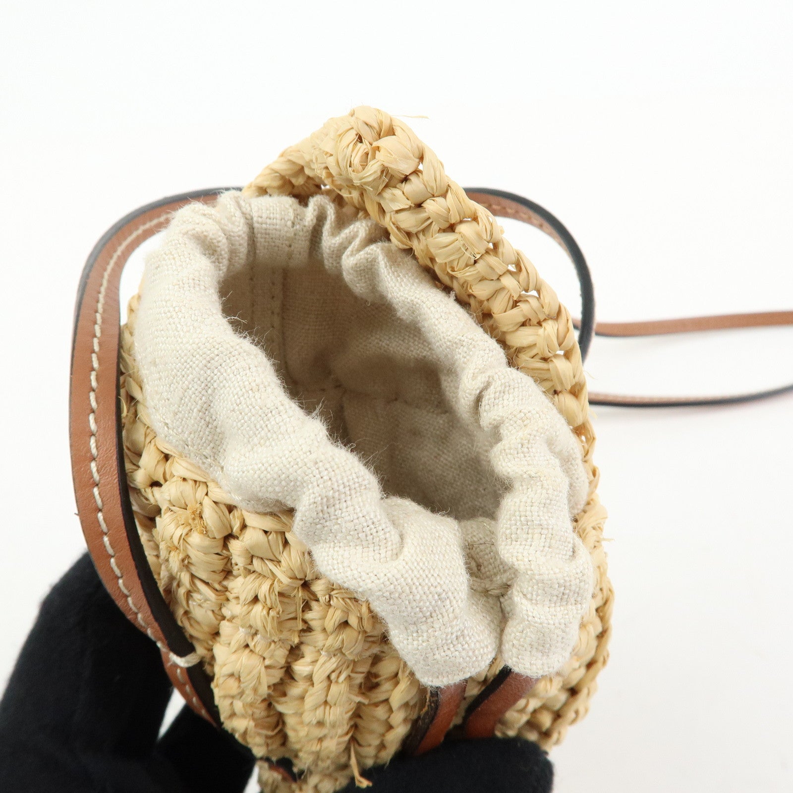 LOEWE Anagram Raffia Leather Shoulder Bag Shell Motif