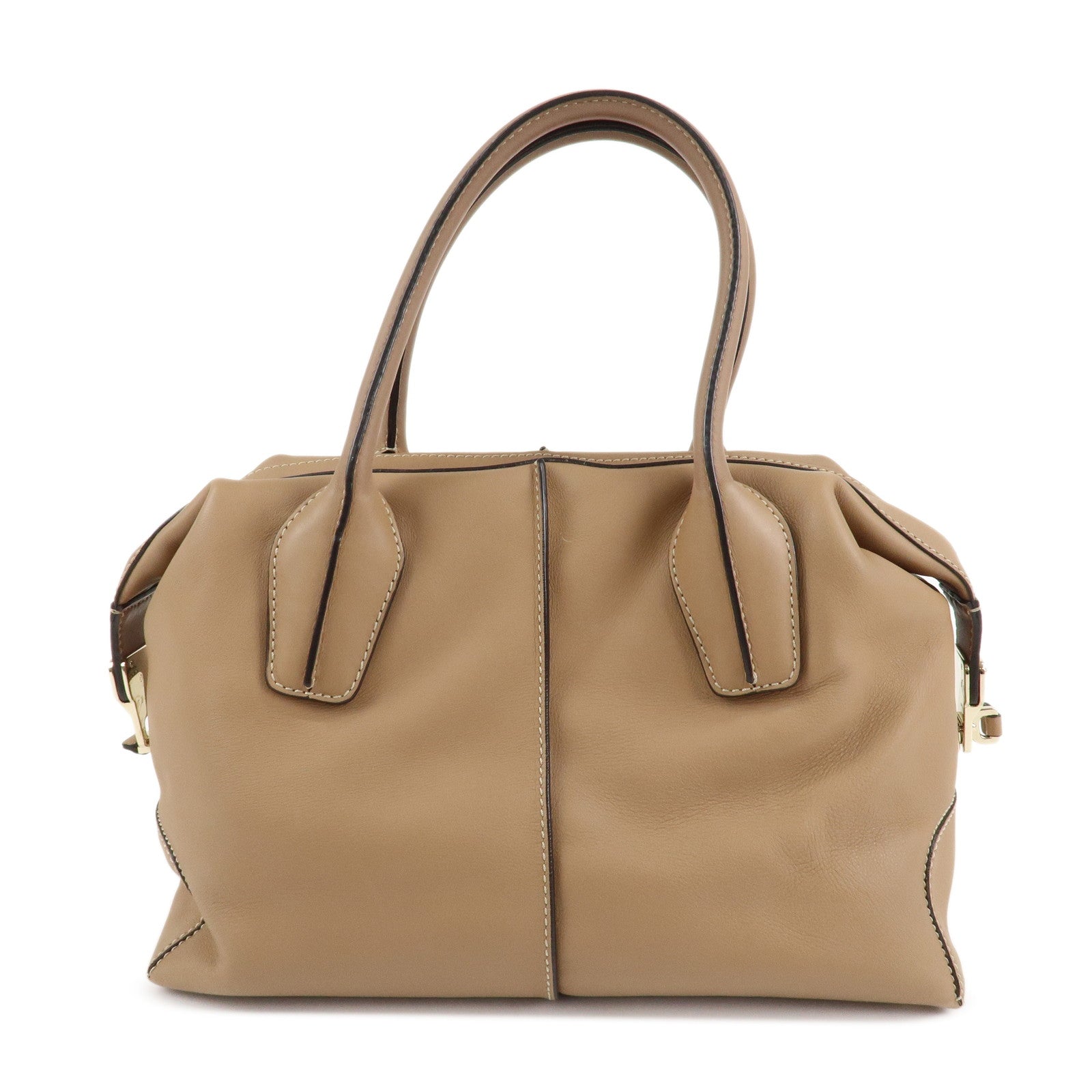 TOD'S Leather Shoulder Bag Boston Bag Hand Bag Beige Used