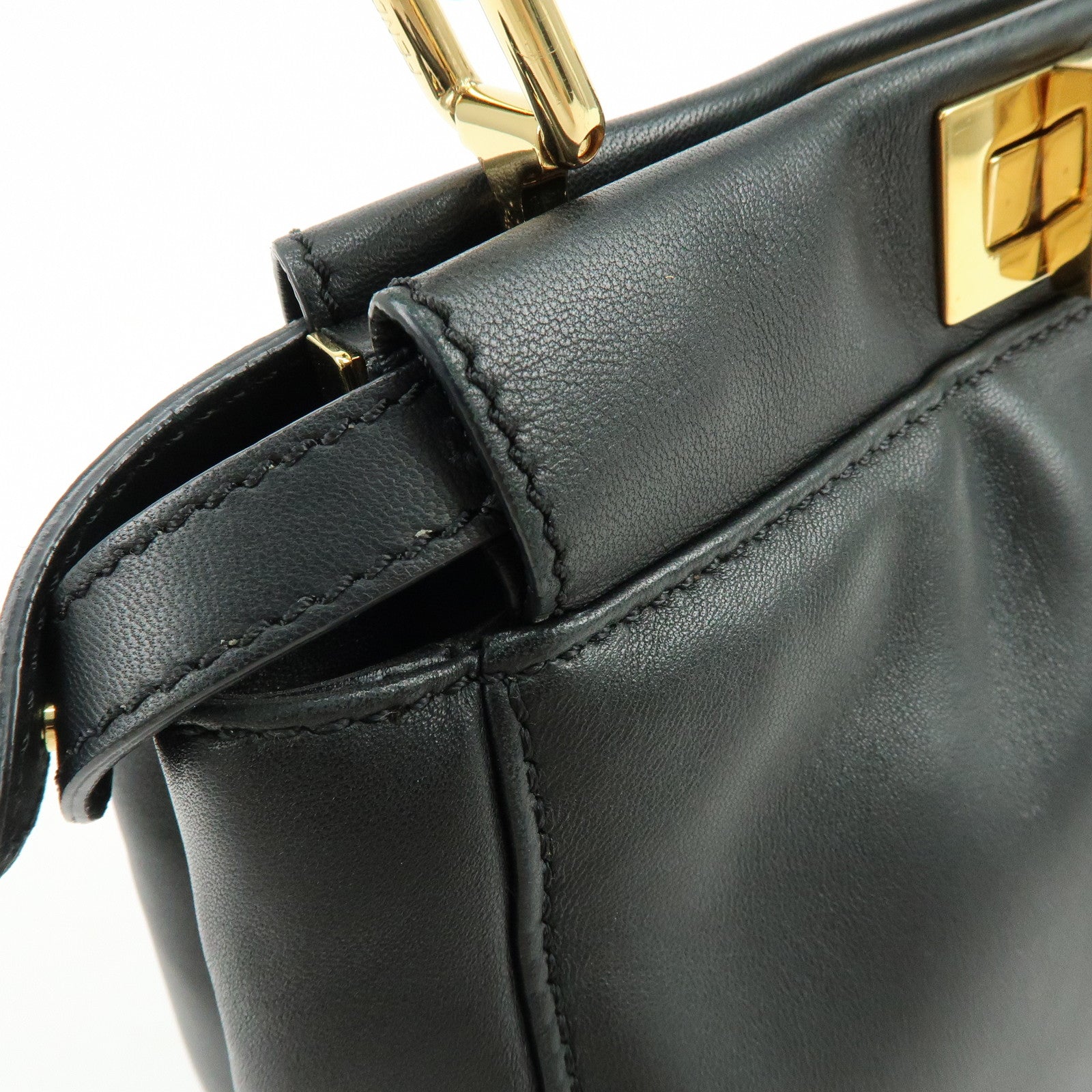 FENDI Peekaboo Mini Leather 2Way Hand Bag Shoulder Bag Black 8BN244
