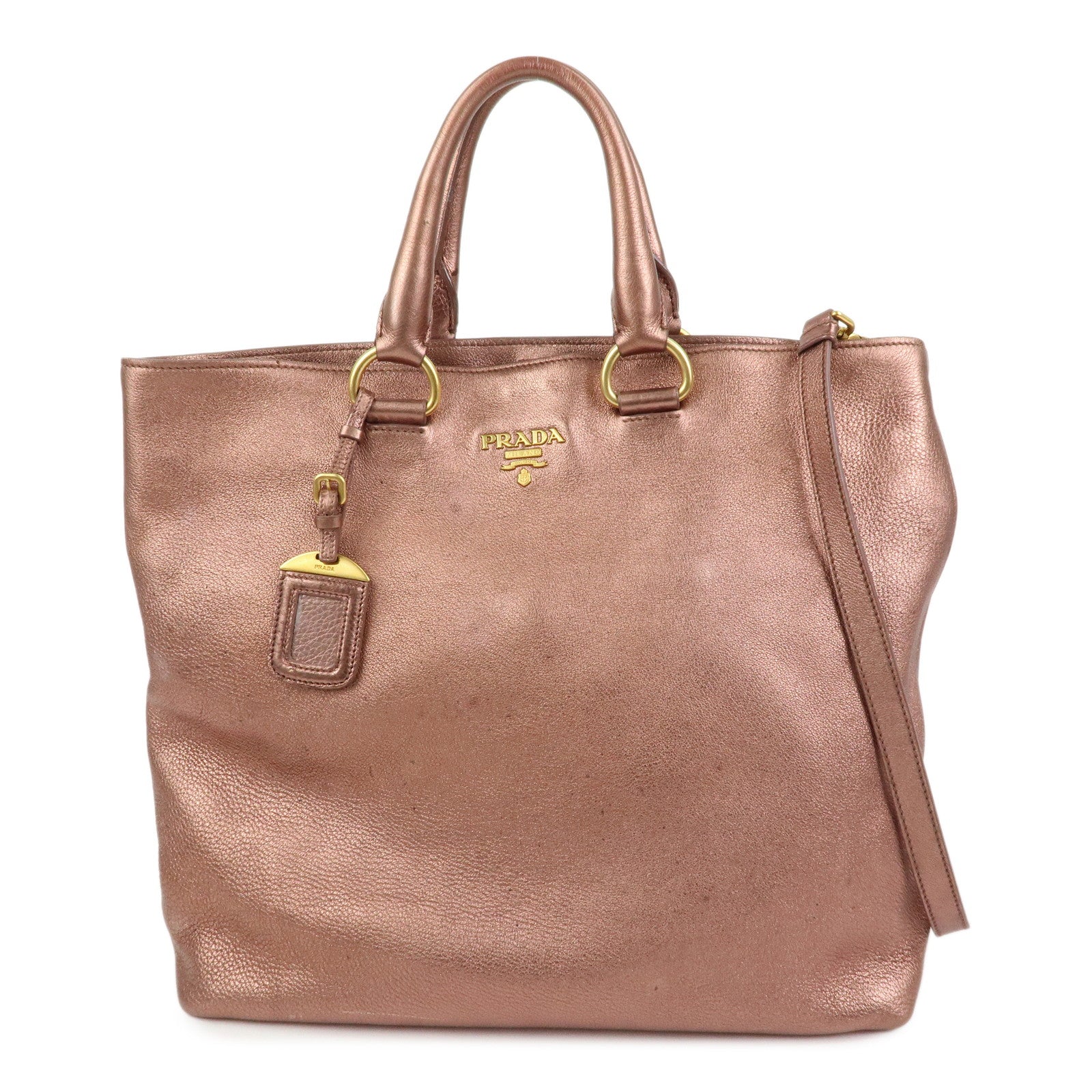 PRADA Vitello Daino Leather 2Way Tote Shoulder Bag Metallic Pink BN1713