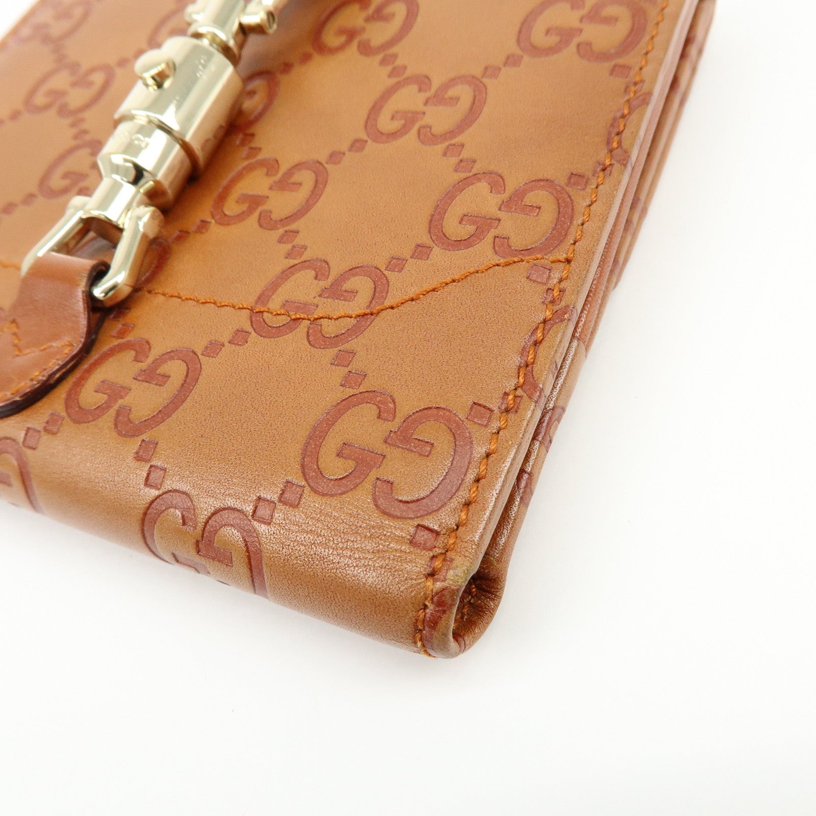 GUCCI New Jackie Guccissima Leather Compact Wallet Brown 141435