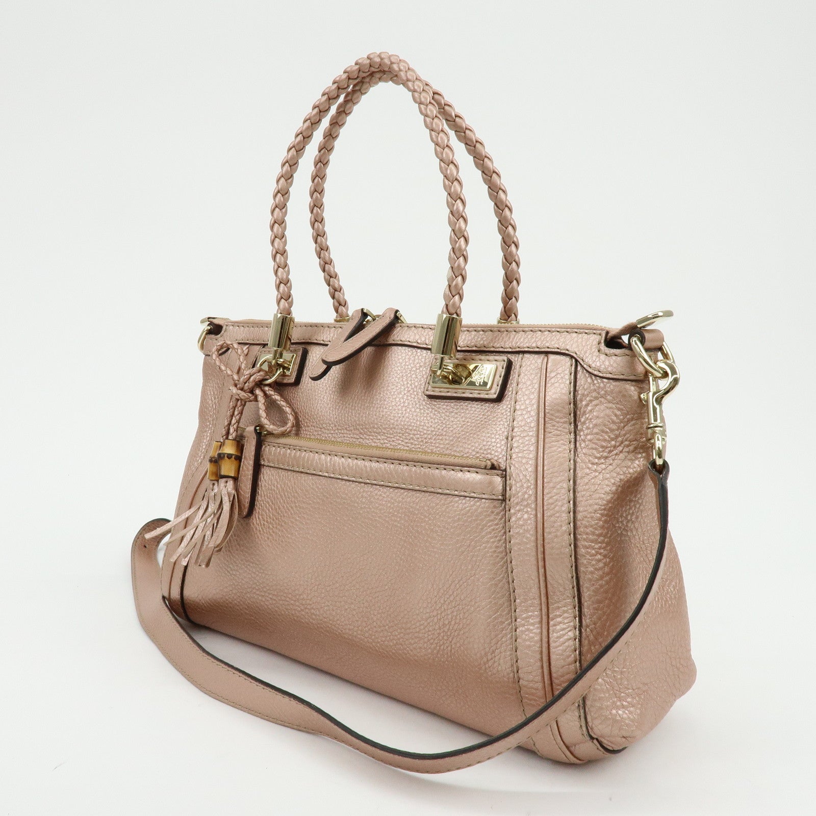 GUCCI Bamboo Interlocking G Leather 2Way Bag Hand Bag Pink 282300