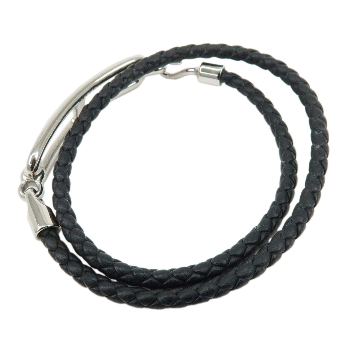 HERMES Veau Swift Leather Roulis Double Tour Bracele Black Silver
