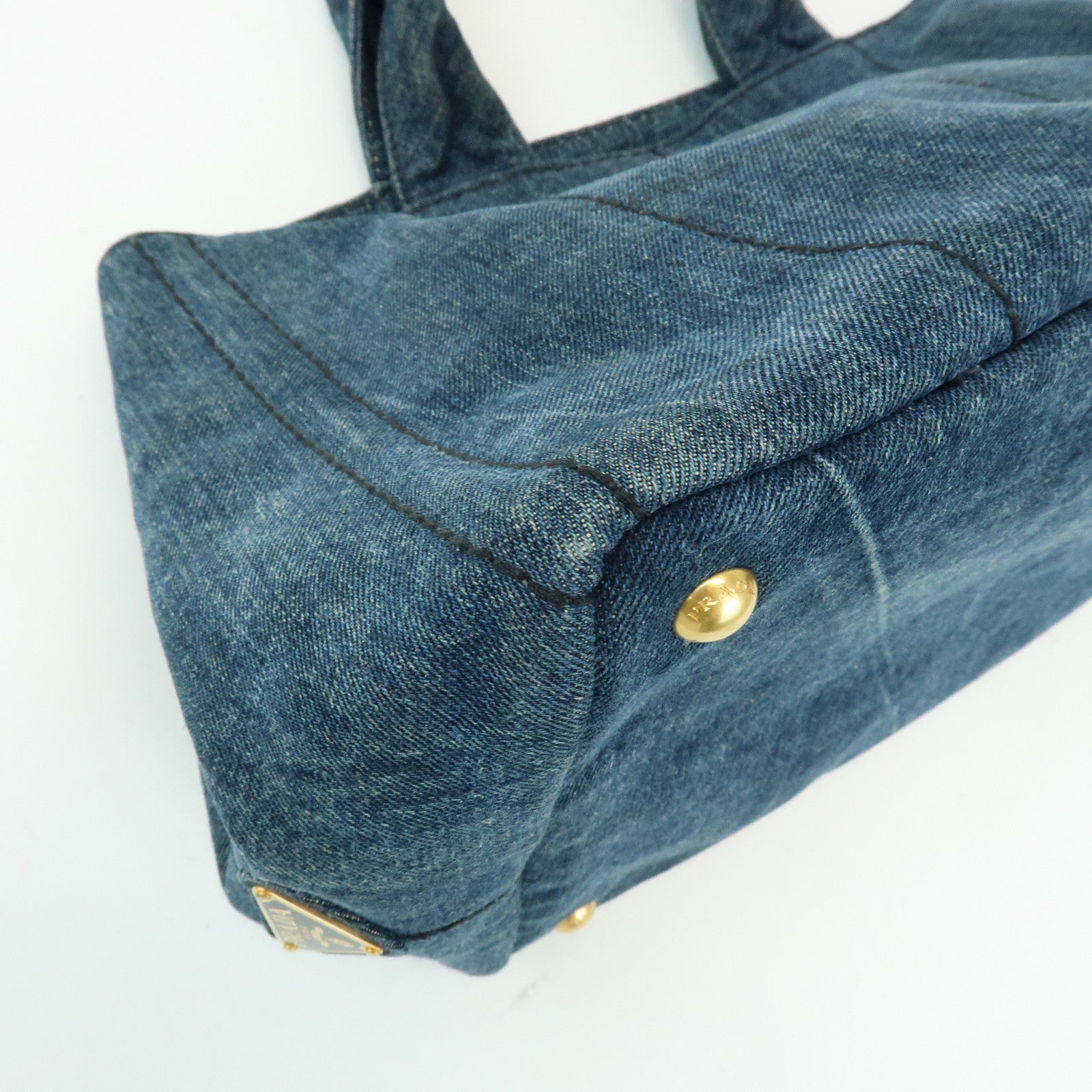 PRADA Triangle Logo Canapa Denim Tote Bag Hand Bag Blue