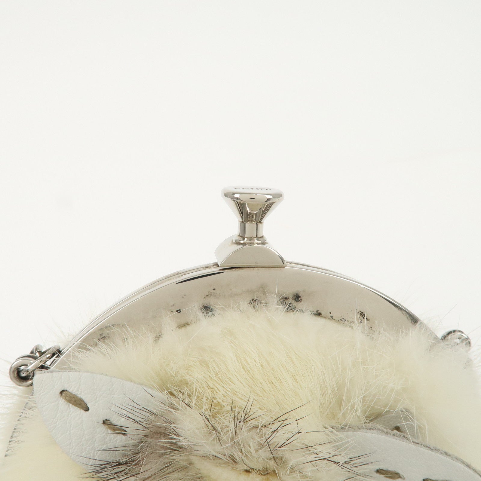 FENDI Seleria Leather Fur Flower Motif Kiss Lock Pouch Hand Bag 8BK048 Used