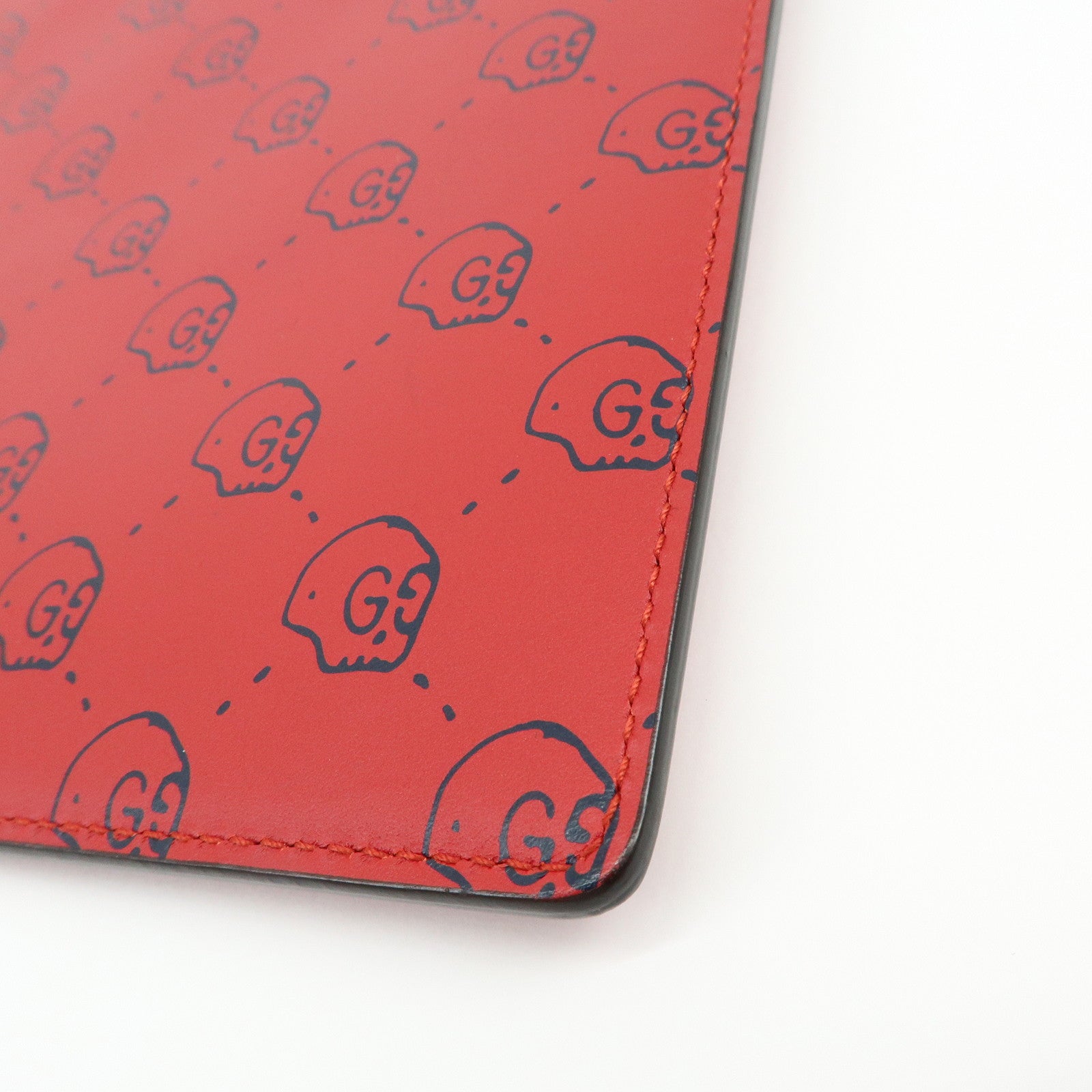 GUCCI Leather Gucci Ghost Skull Print Clutch Bag Flat Pouch Red 457010