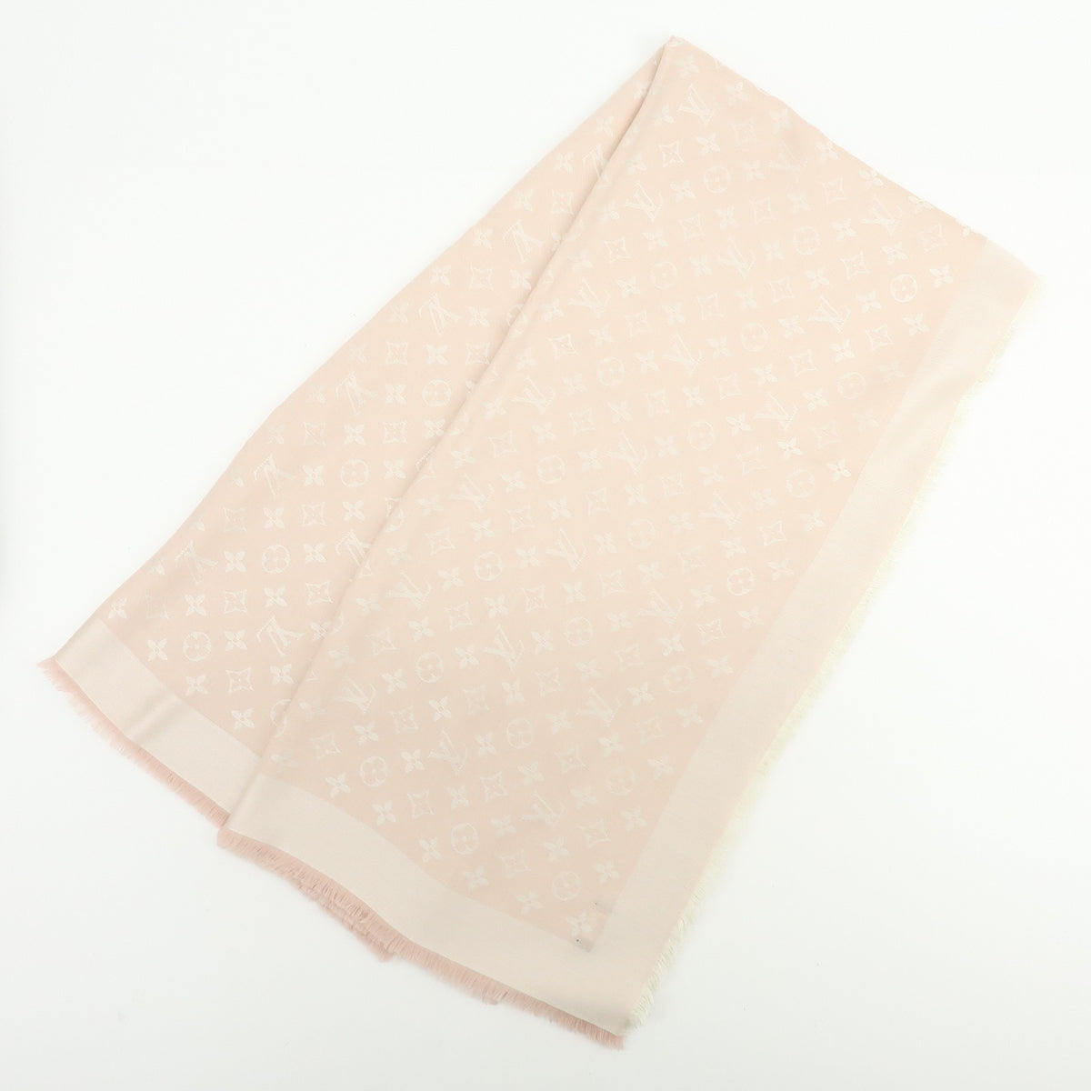 Louis Vuitton Monogram Silk Wool Scarf Shawl Light Pink