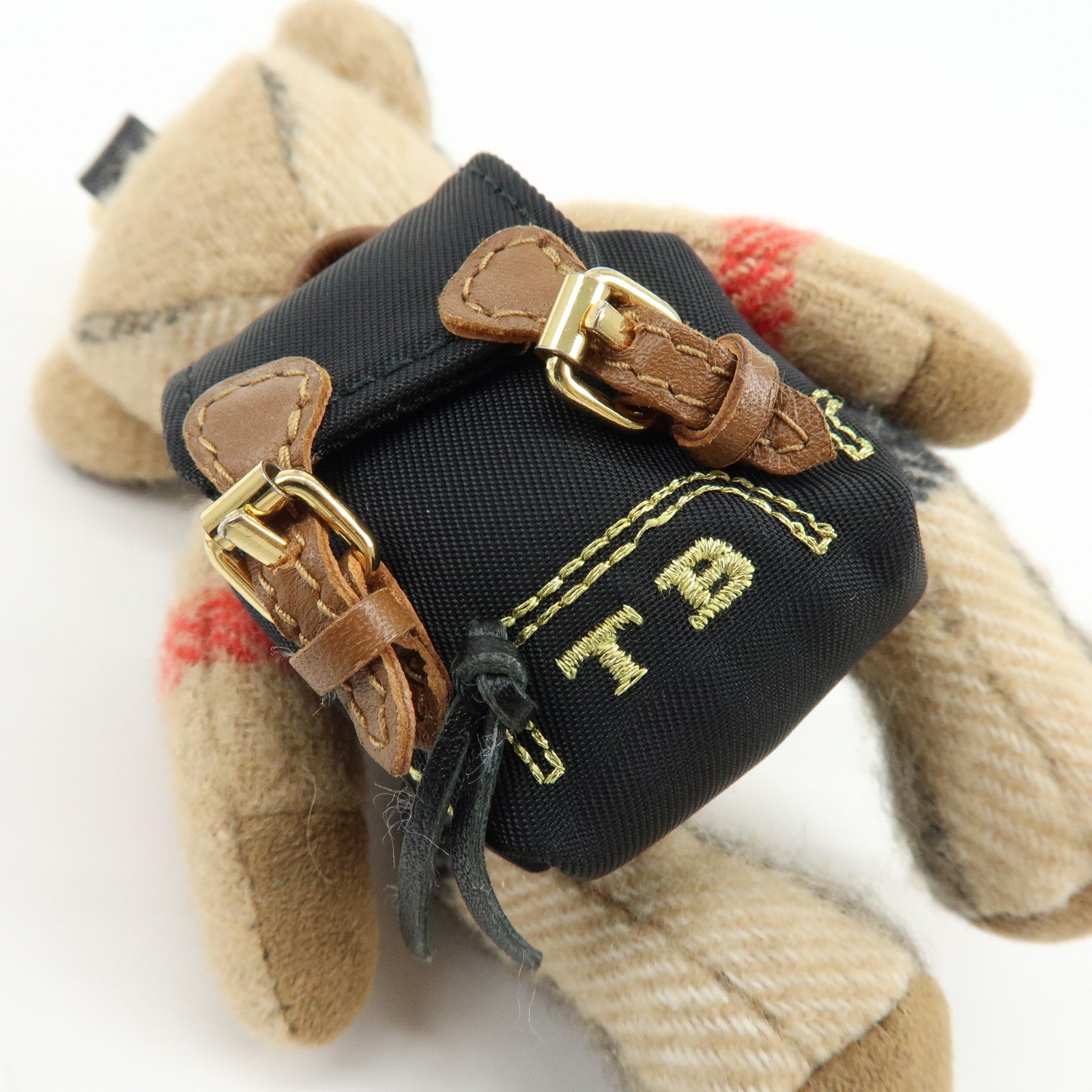 BURBERRY Nova Plaid Teddy Bear Wool NylonLether Cashmere Bag Key Charm
