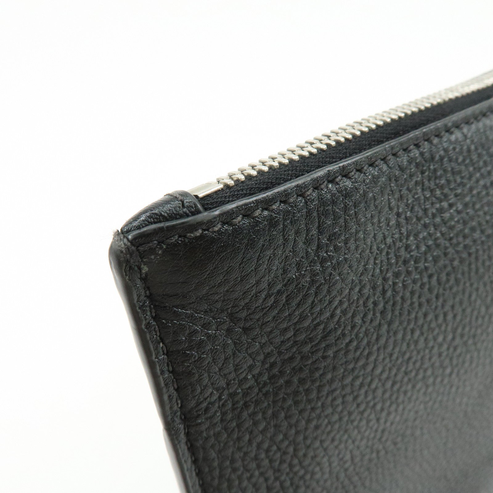 PRADA Triangle Logo Calf Leather Clutch Bag Flat Pouch Black 2VN013
